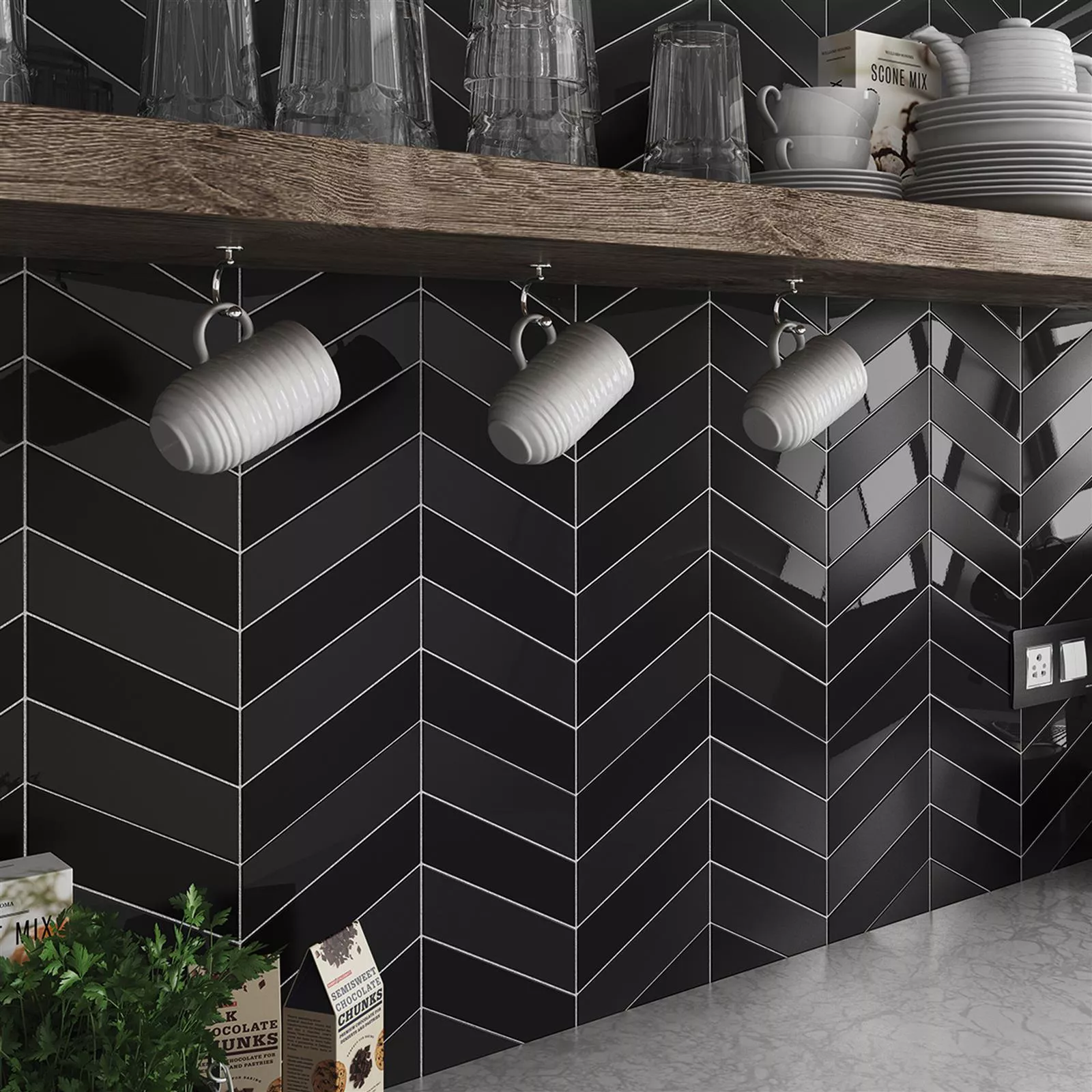 Wall Tiles Silex 18,6x5,2cm Black Obliquely Left