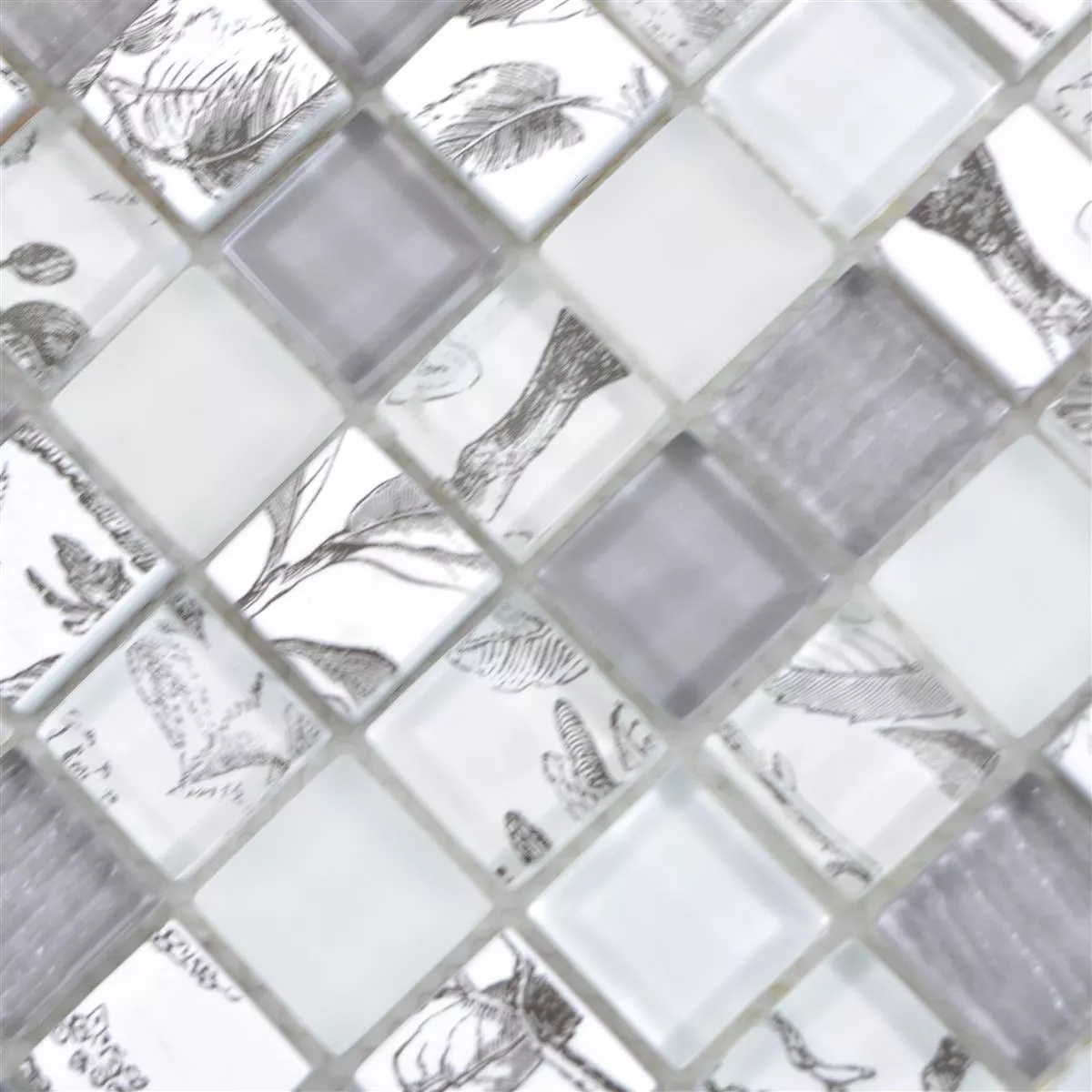 Glass Mosaikk Fliser Cornelia Retro Optikk Hvit Grå