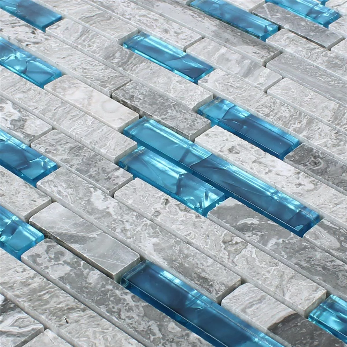 Mønster fra Glass Mosaikk Naturstein Fliser Sinop Grå Blå Stick