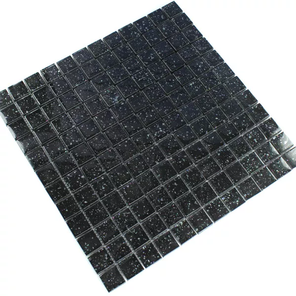 Mosaic Tiles Glass Night Black Glitter 23x23x8mm