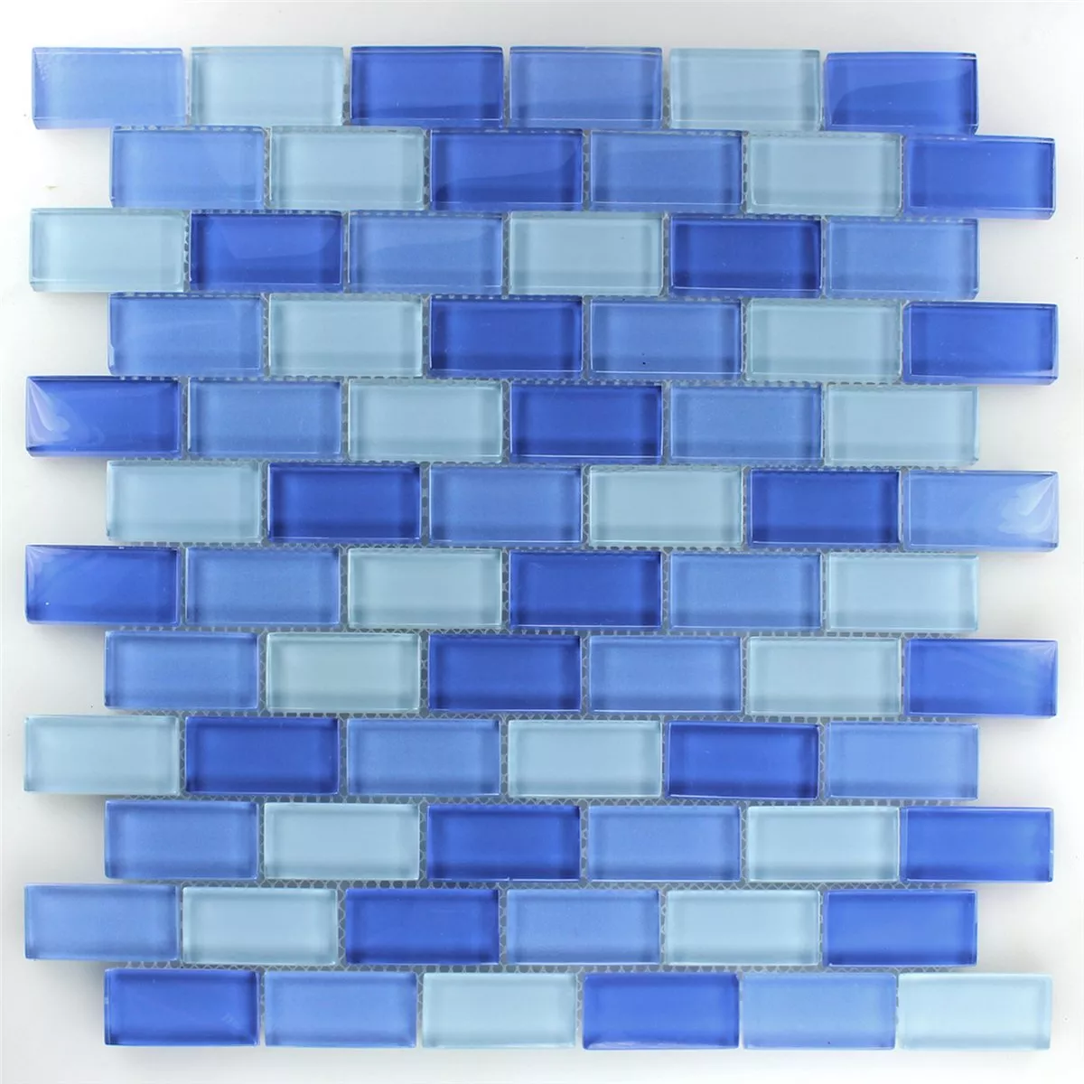 Azulejo Mosaico Vidro Brick Azul Claro Mix 25x50x8mm