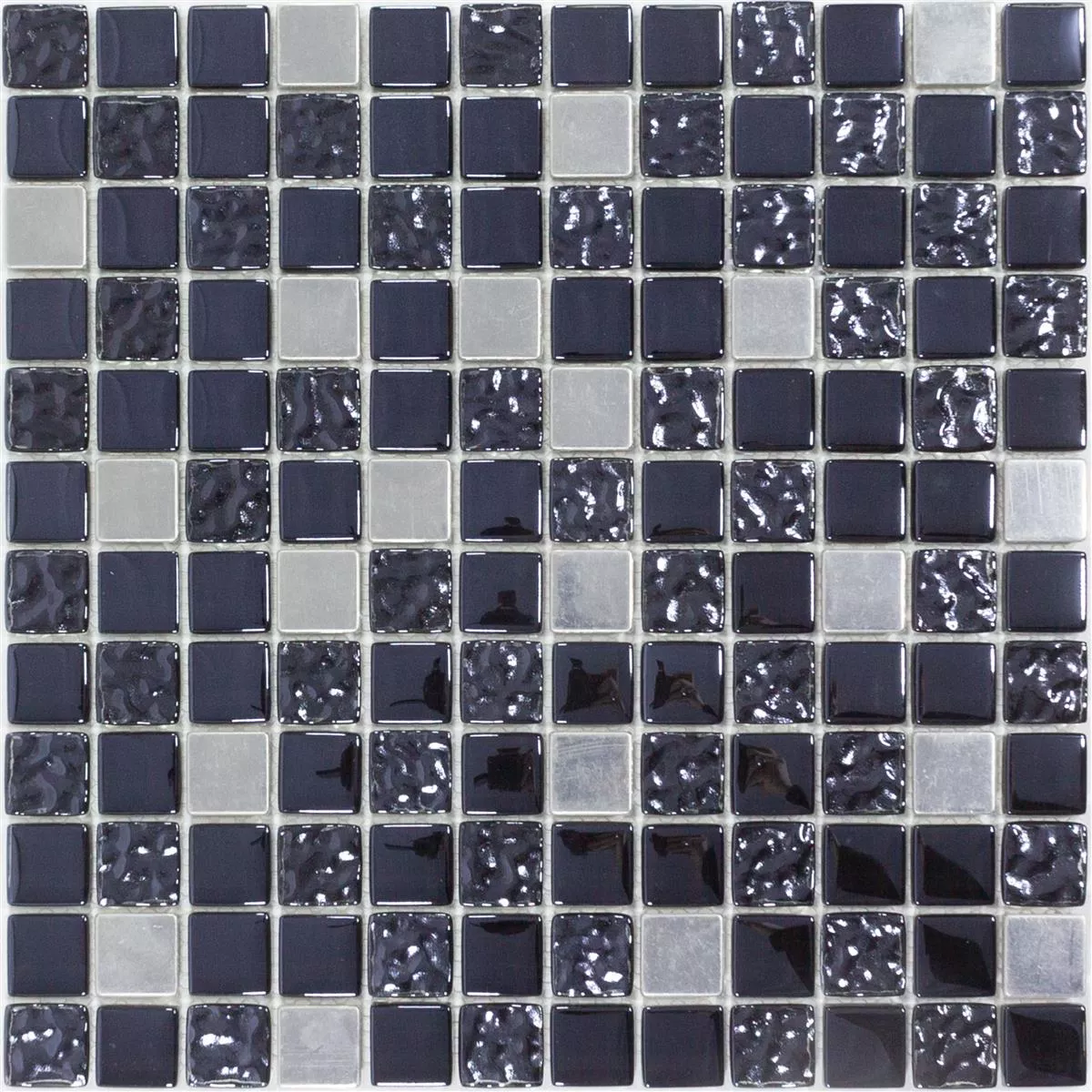 Azulejos De Mosaico Cristal Acero Inoxidable Blackriver Negro Plateado Mix
