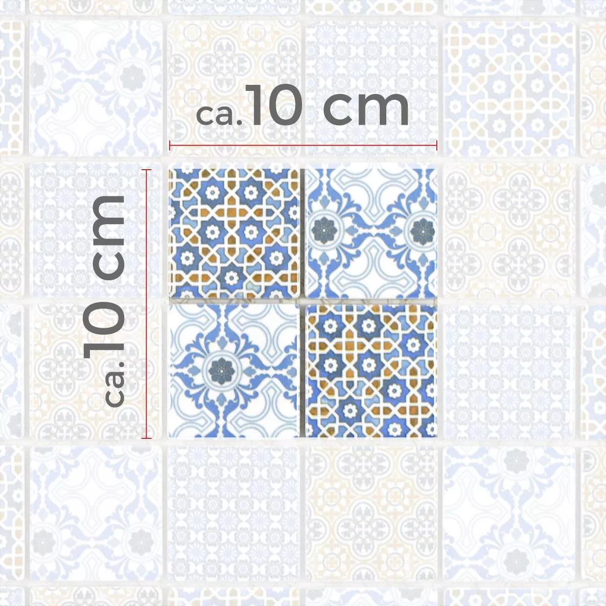 Muster von Keramik Mosaikfliesen Daymion Retrooptik Quadrat Blau Braun