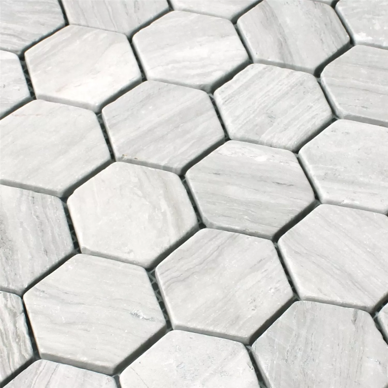 Muster von Mosaikfliesen Marmor Tarsus Hexagon Grau