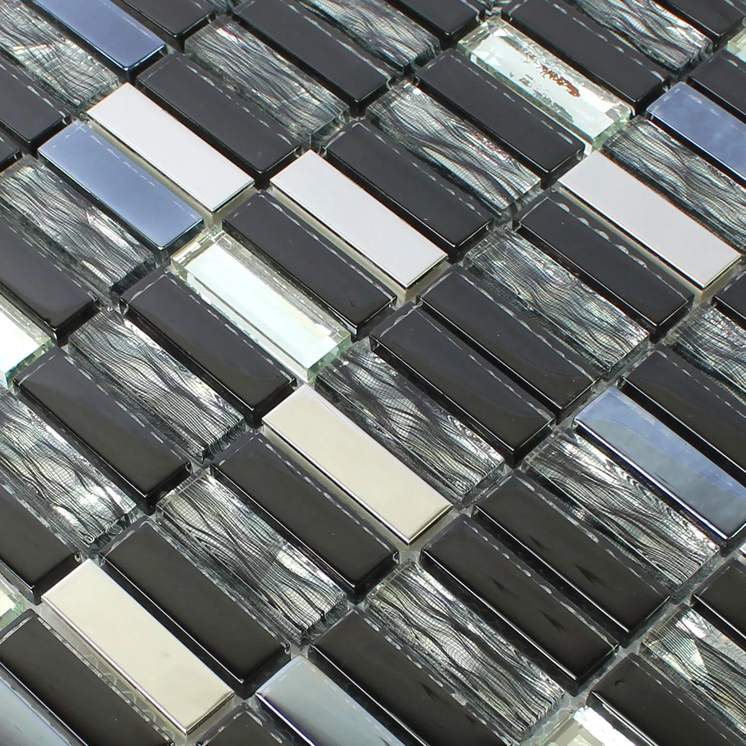 Azulejos De Mosaico Cristal Acero Inoxidable Malaya Negro Palillos