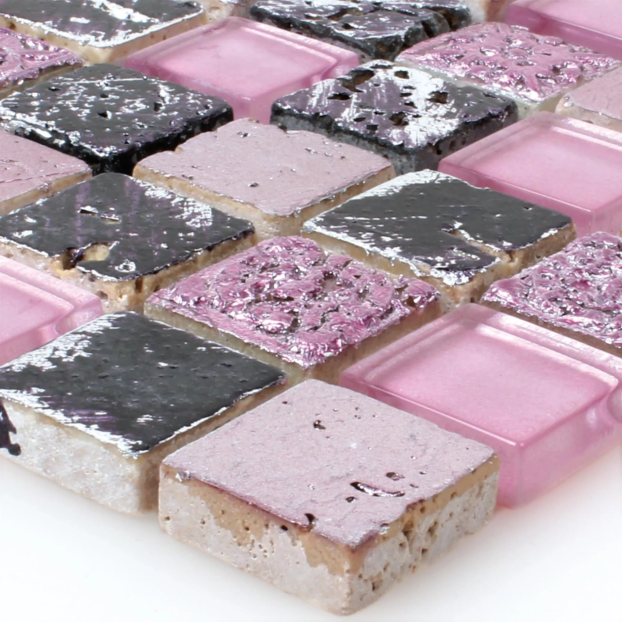 Azulejo Mosaico Vidro Resina Pedra Natural Rosa Mix