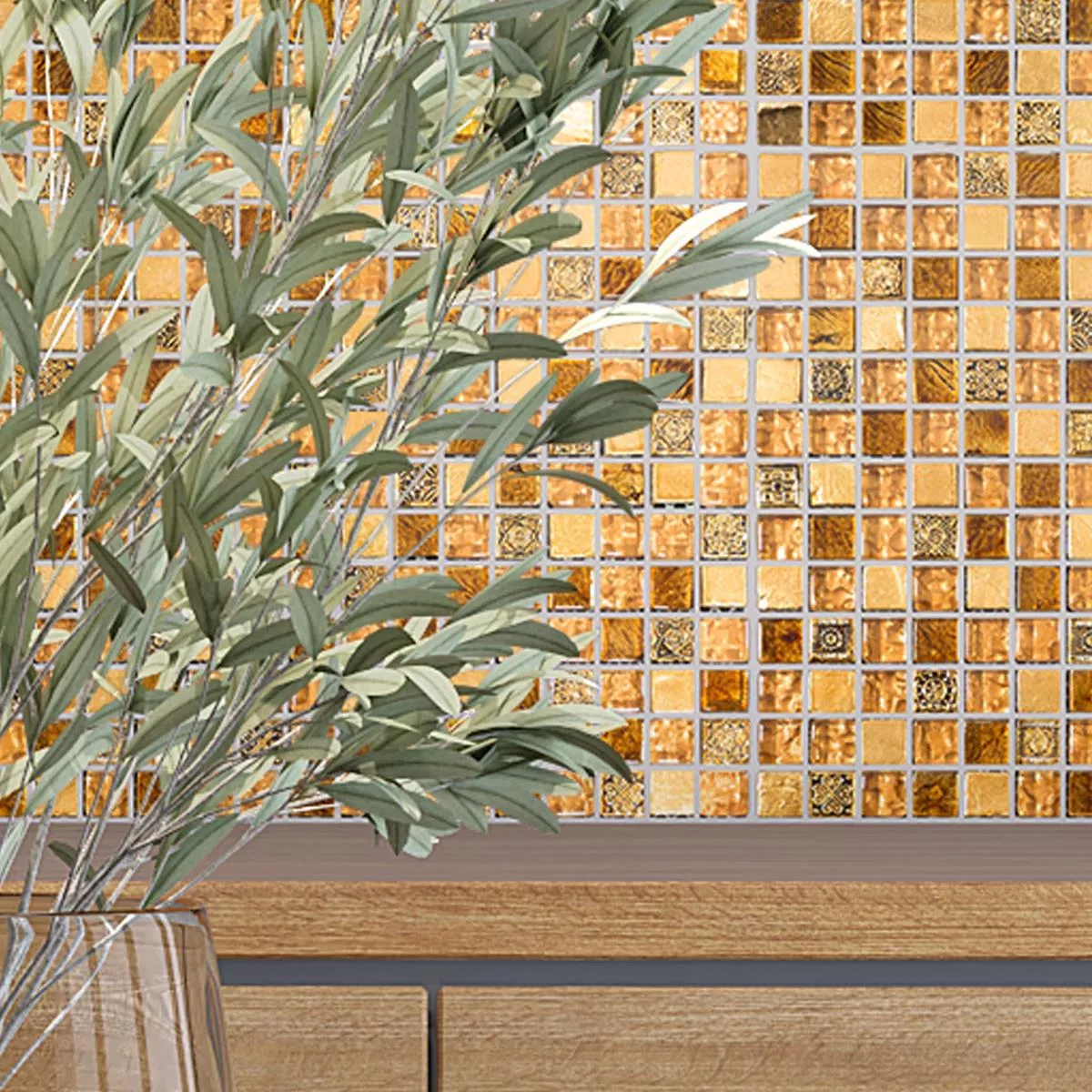 Prøve Glas Marmor Mosaik Fliser Majestic Beige Guld