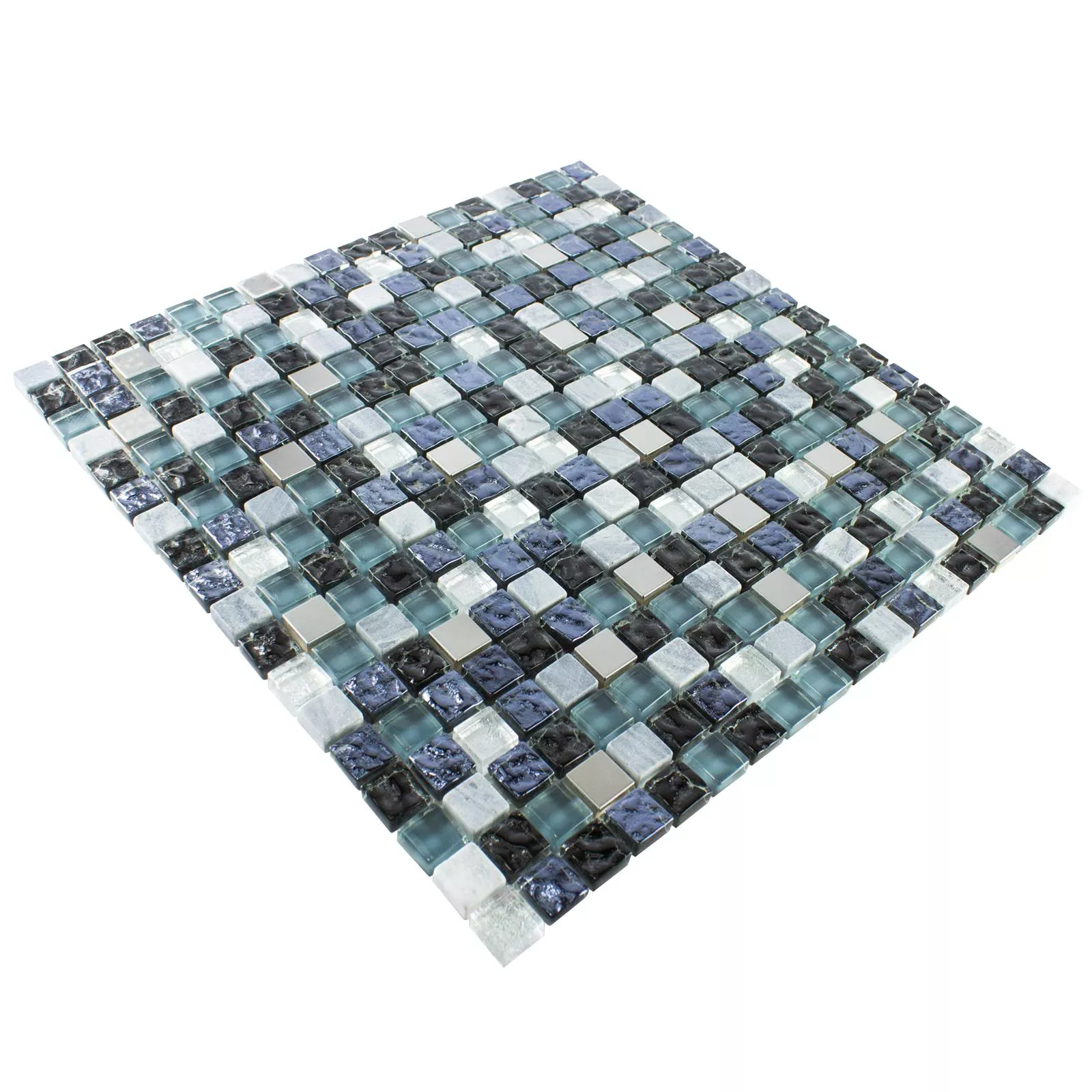 Vidro Pedra Natural Aço Inoxidável Mosaico Dysart Cinza Azul Prata