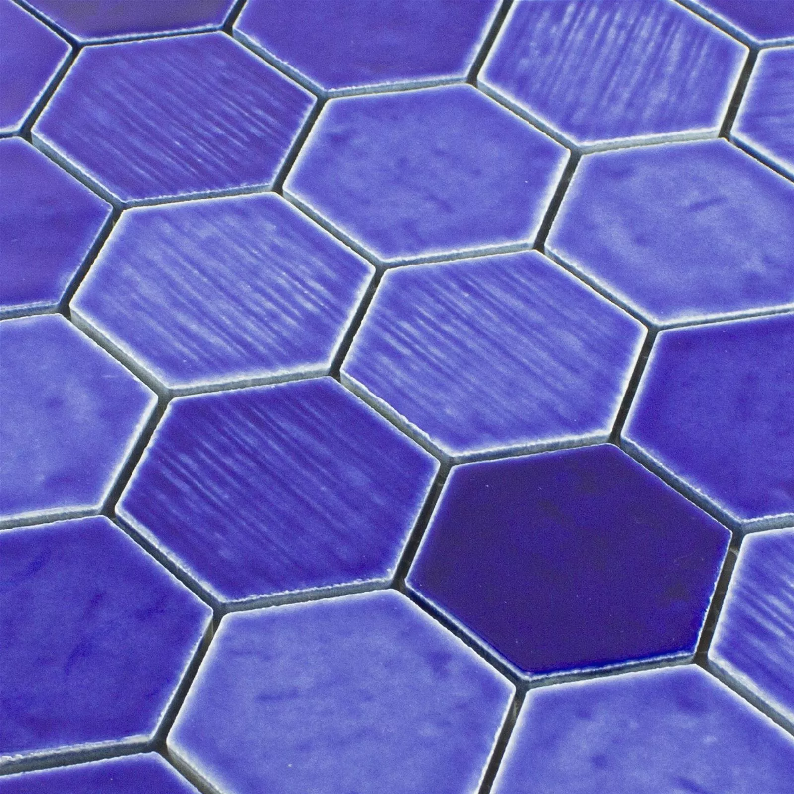 Échantillon Céramique Mosaïque Carrelage Roseburg Hexagone Brillant Bleu