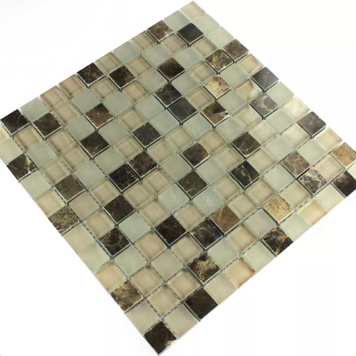 Mosaik Fliser Glas Marmor Quebeck Brun 23x23x8mm