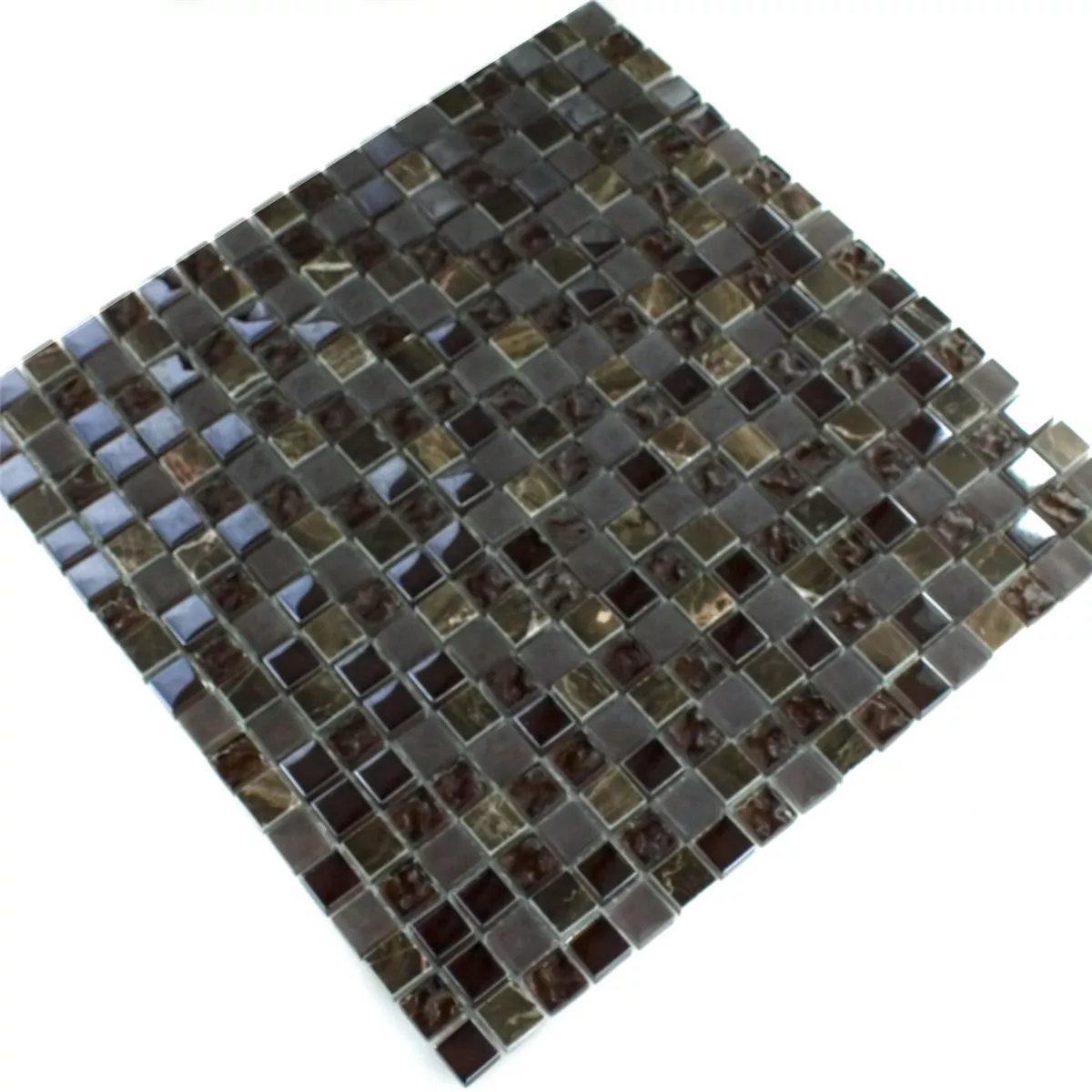 Azulejo Mosaico Vidro Mármore Mix Sintra Marrom 15x15x8mm