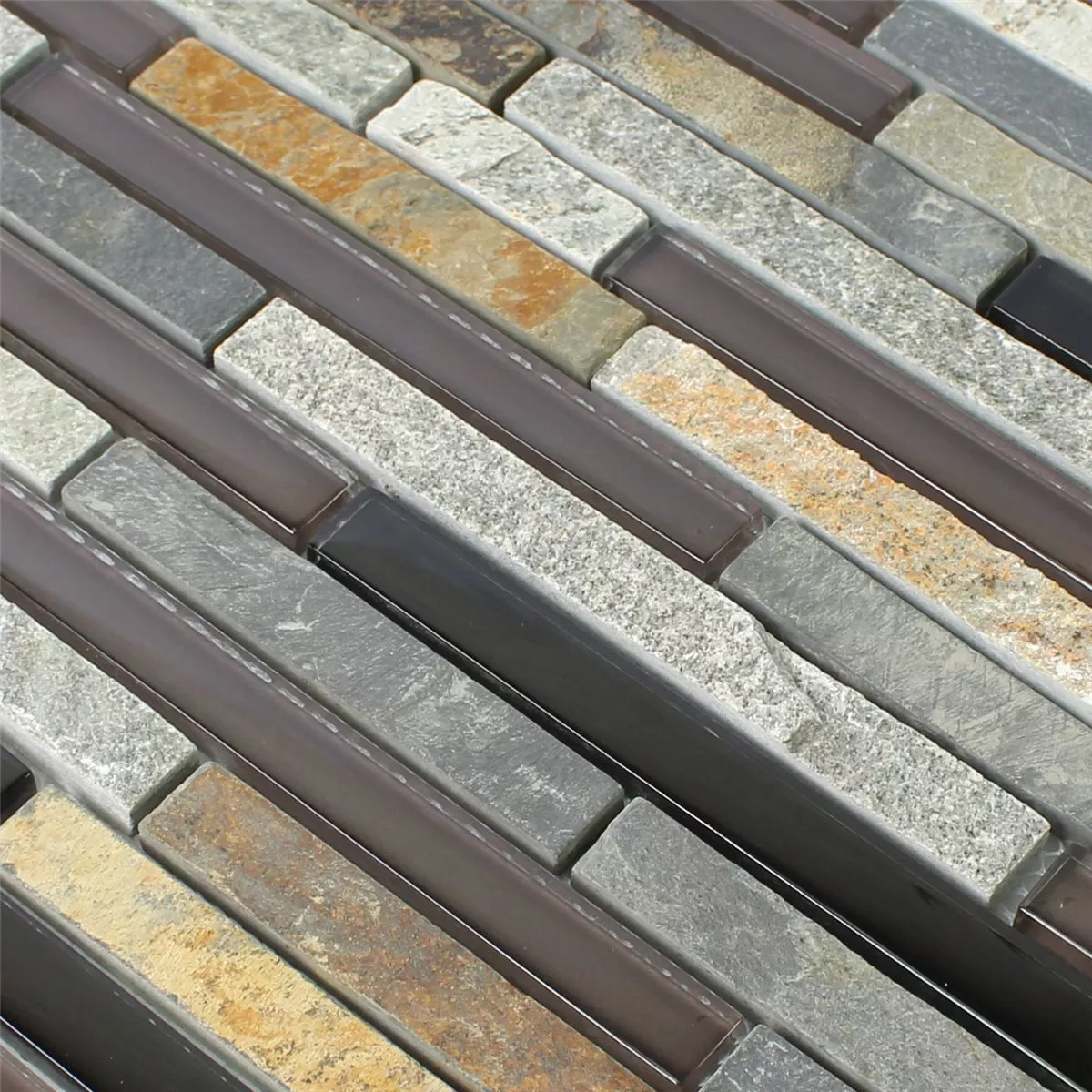 Mosaic Tiles Glass Natural Stone Grey Beige Brown Mix
