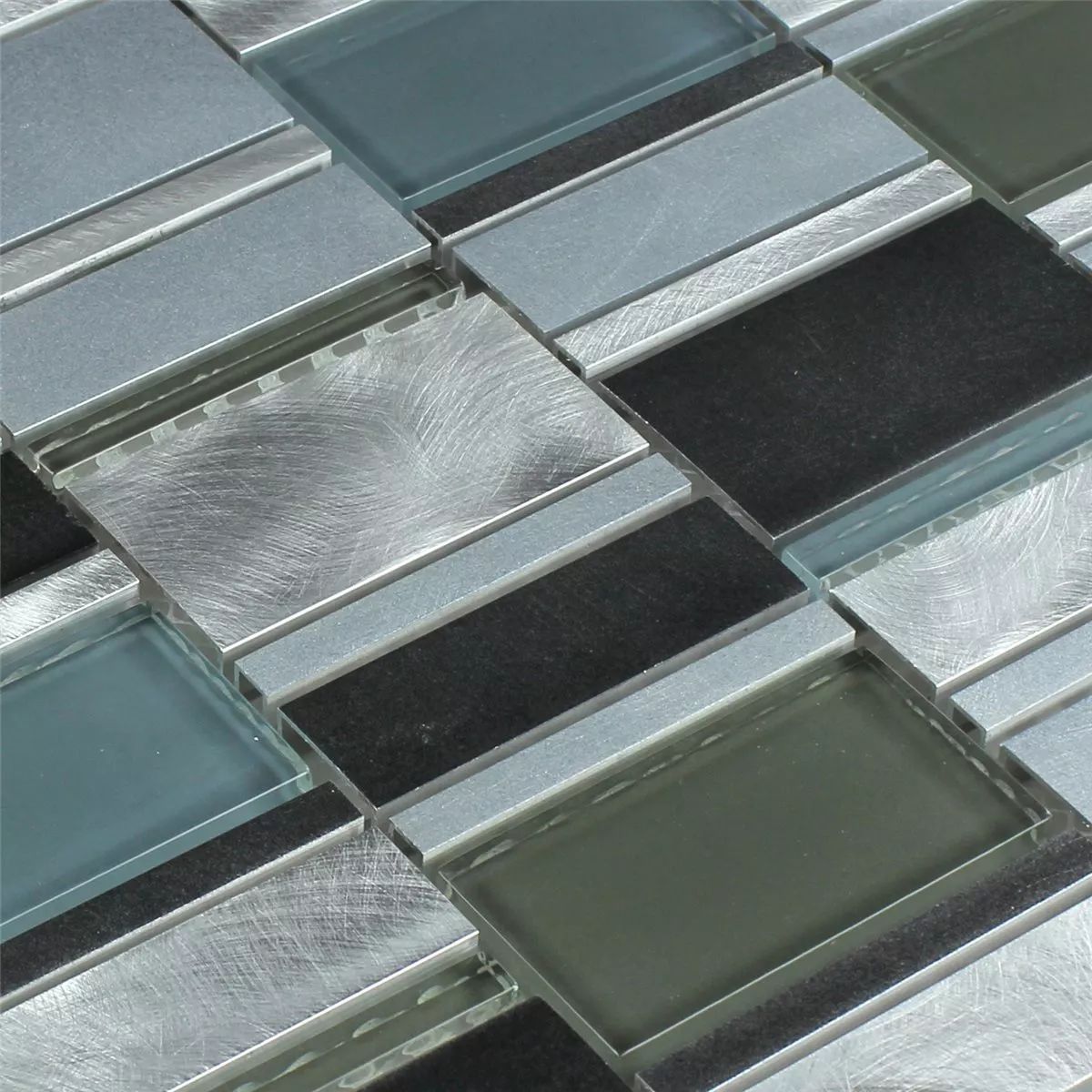 Padrão de Azulejo Mosaico Alumínio Vidro Azul Mix