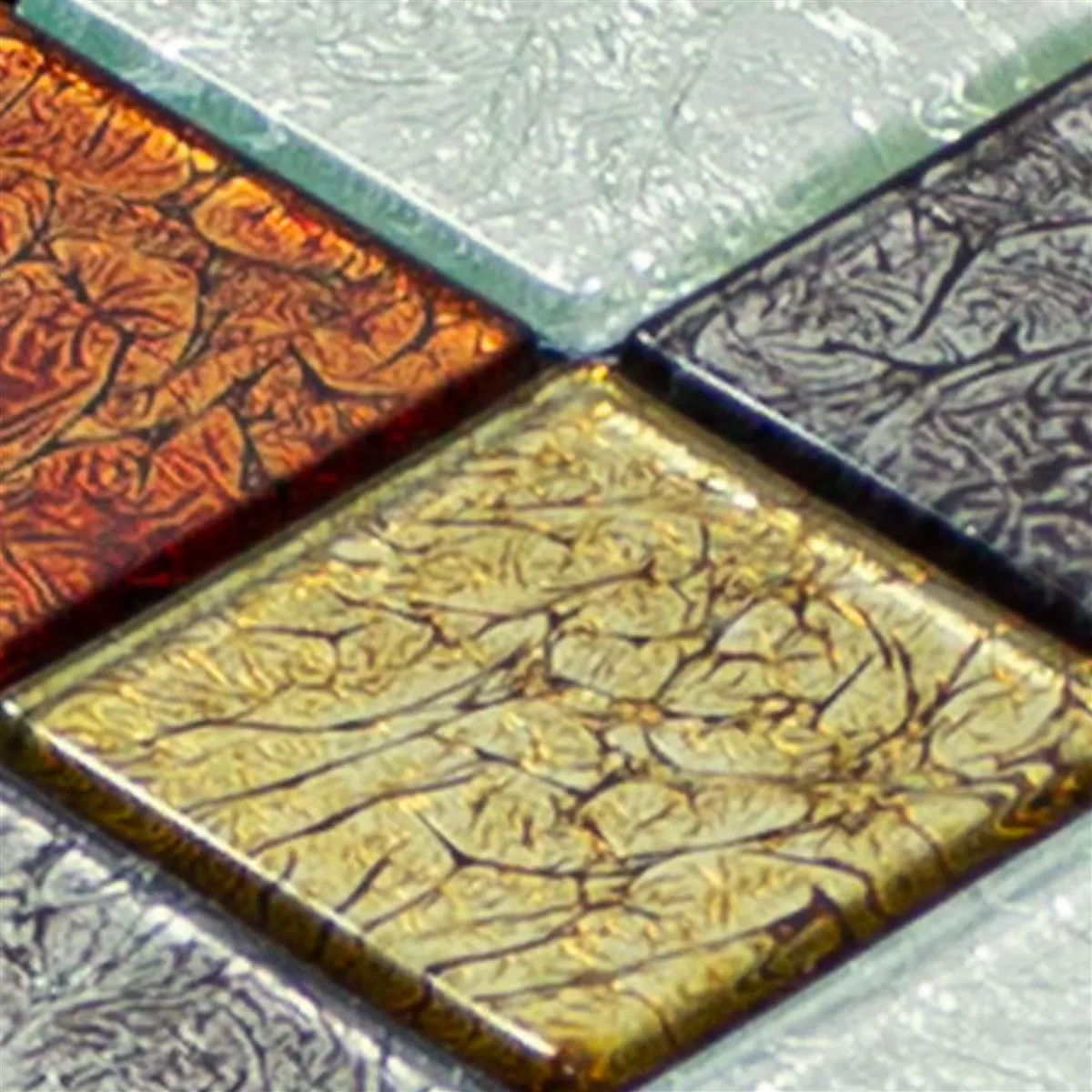Mønster Glass Mosaikk Fliser Curlew Rød Brun Sølv Q48 4mm 