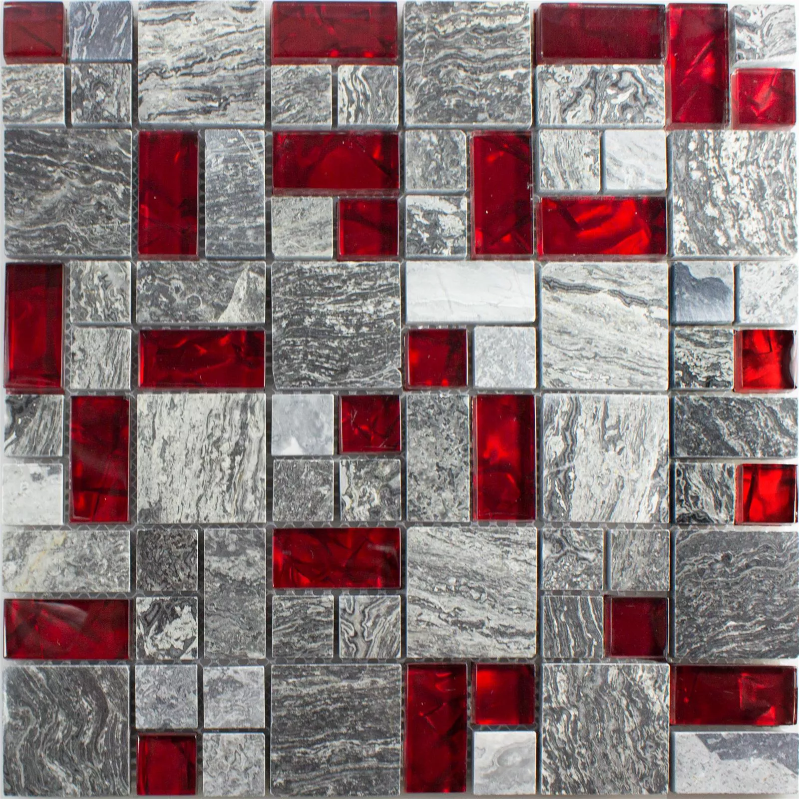 Skleněná Mozaika Dlaždice Z Přírodního Kamene Manavgat Šedá Červená 2 Mix