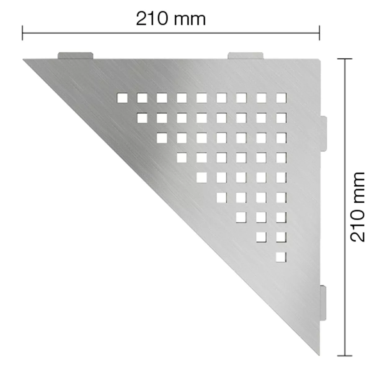 Wandplank doucheplank Schlüter driehoek 21x21cm vierkant RVS