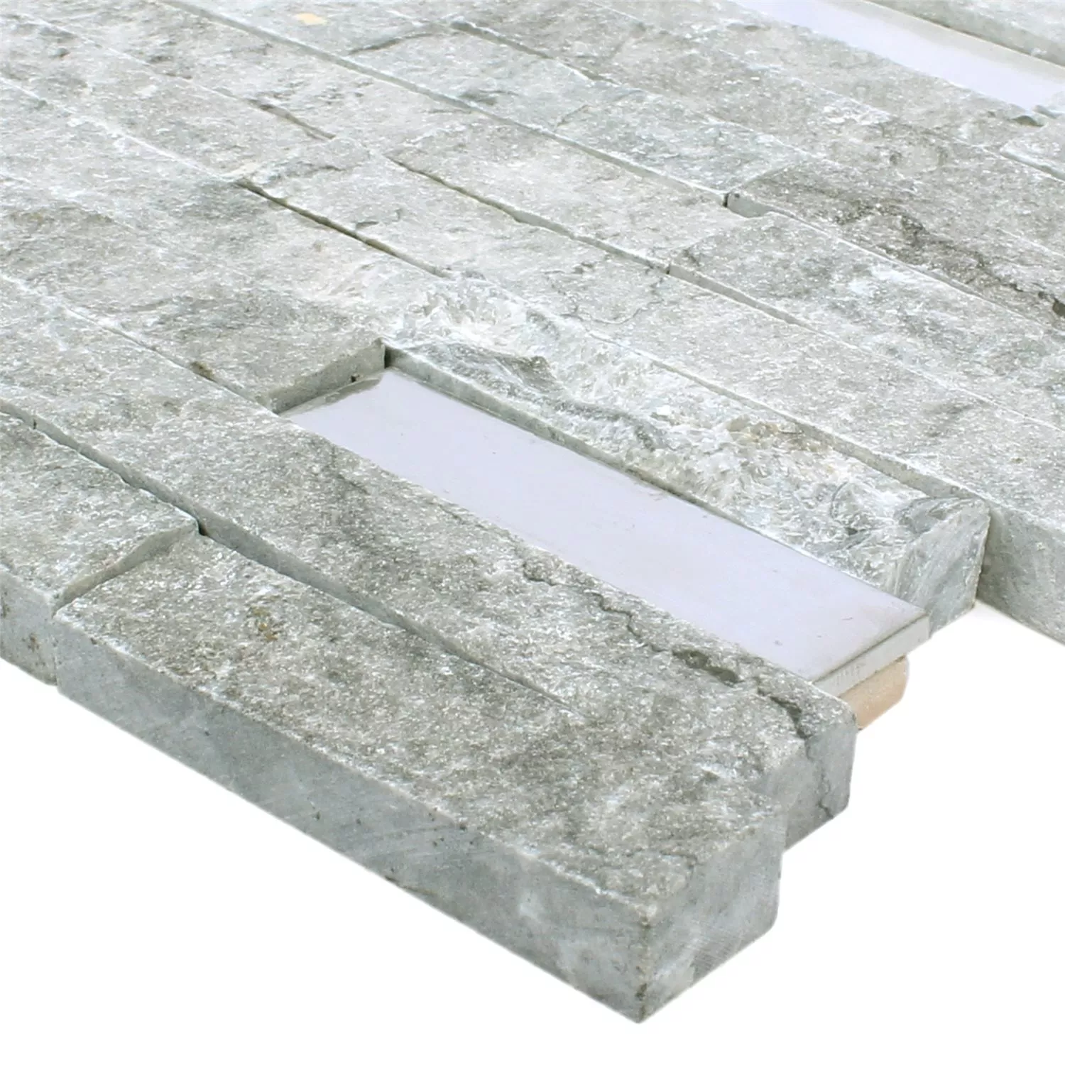 Mozaïektegel Deepstone Natuursteen Roestvrij Staal Grijs 3D