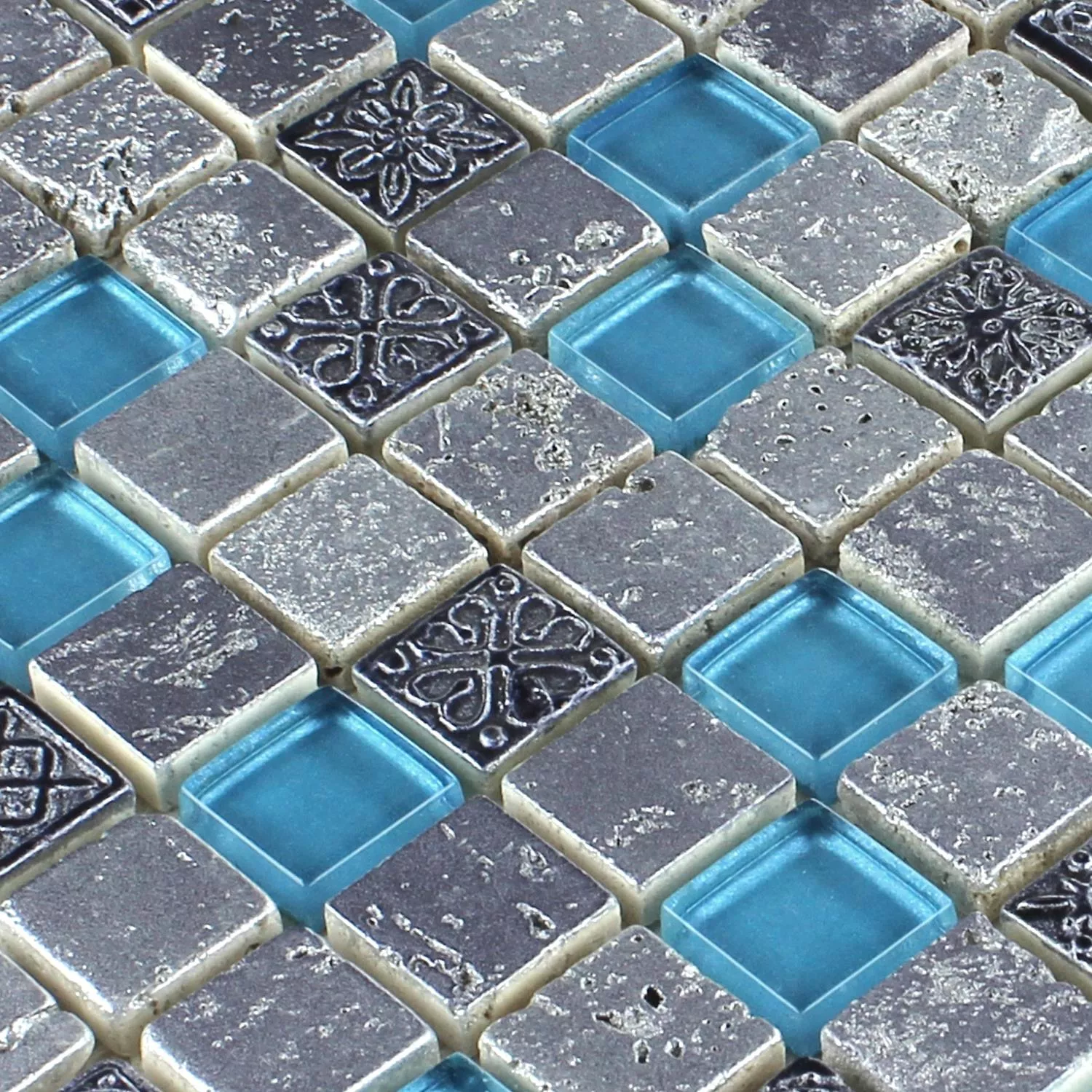 Mosaikkfliser Glass Harpiks Stein Mix Blå Sølv