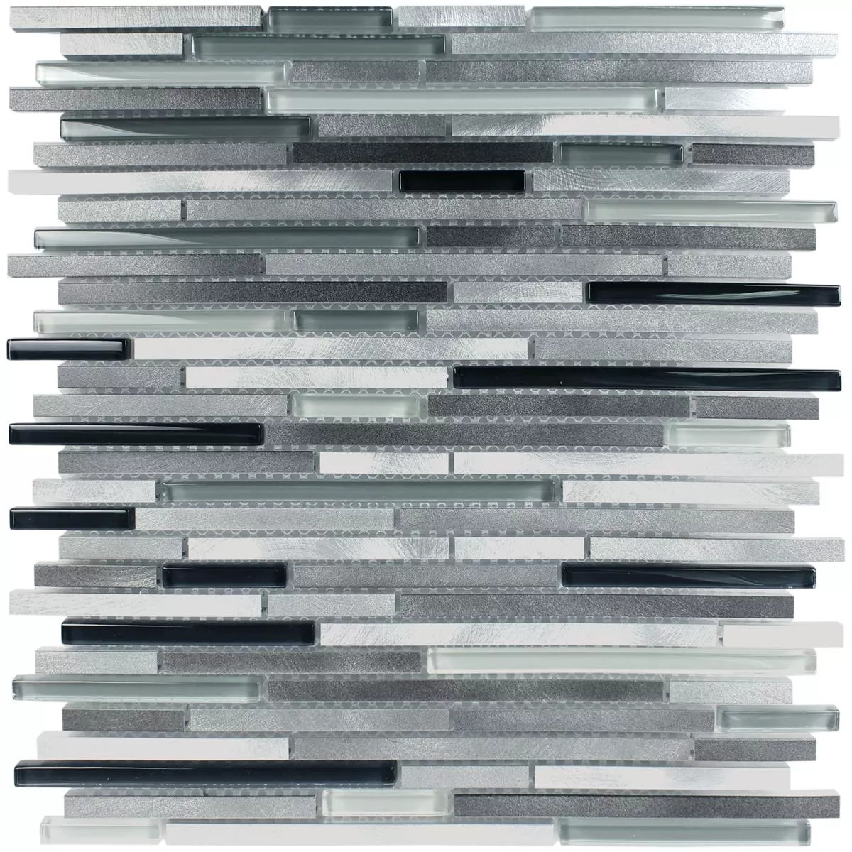 Glass Metal Mosaic Tiles Freeway Black Silver