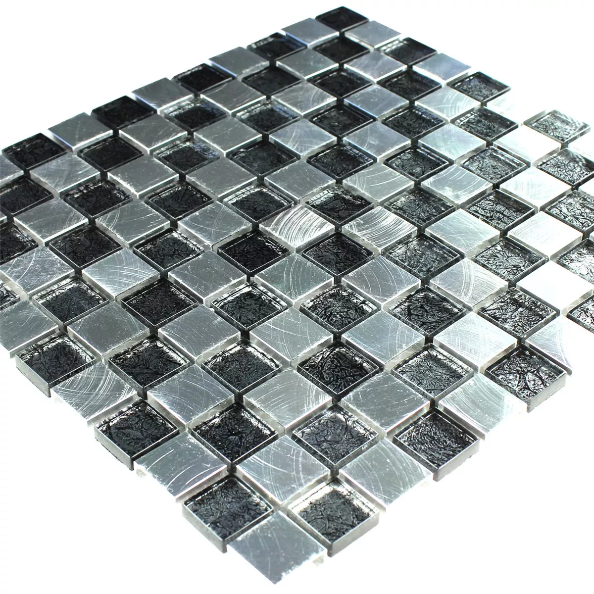 Mosaico Vetro Metallo Scacchiera 25x25x8mm