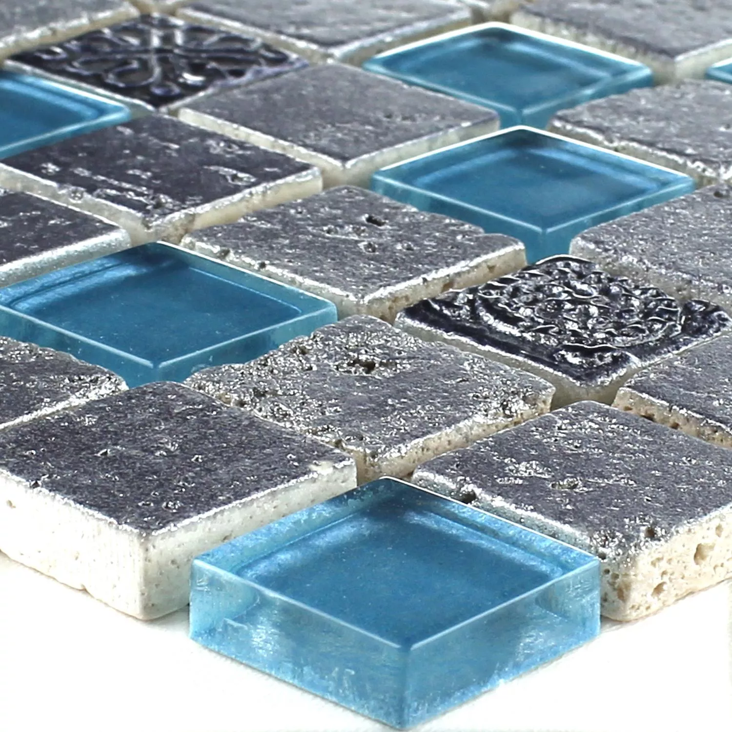 Mosaic Tiles Glass Resin Mix Blue Silver