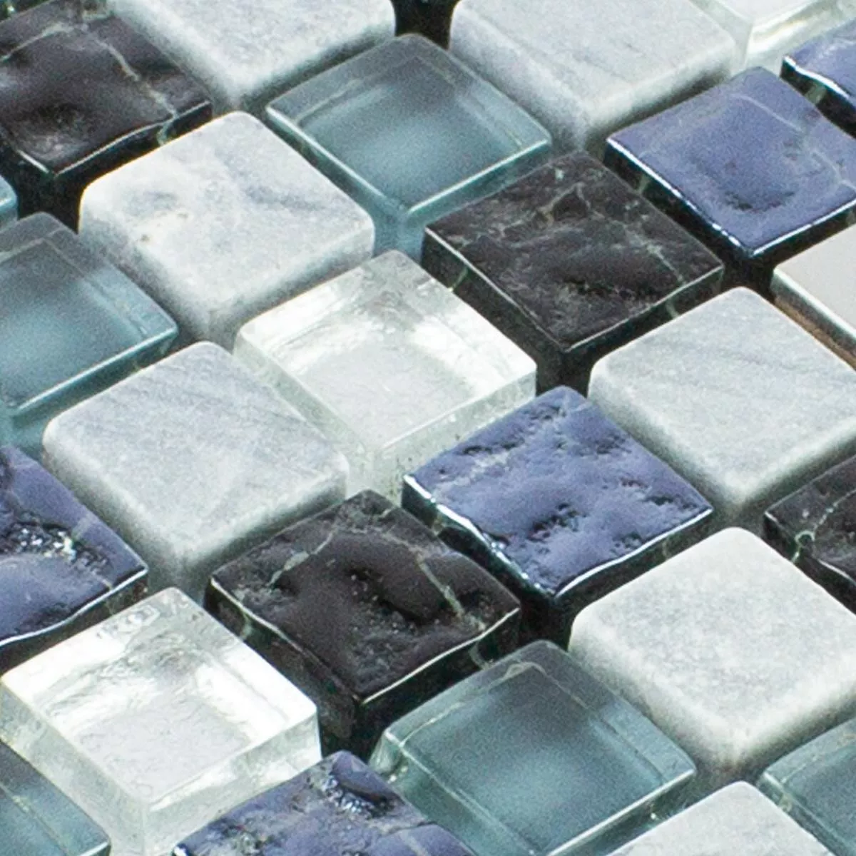 Sample Glas Natuursteen Roestvrij Staal Mozaïek Dysart Grijs Blauw Zilver