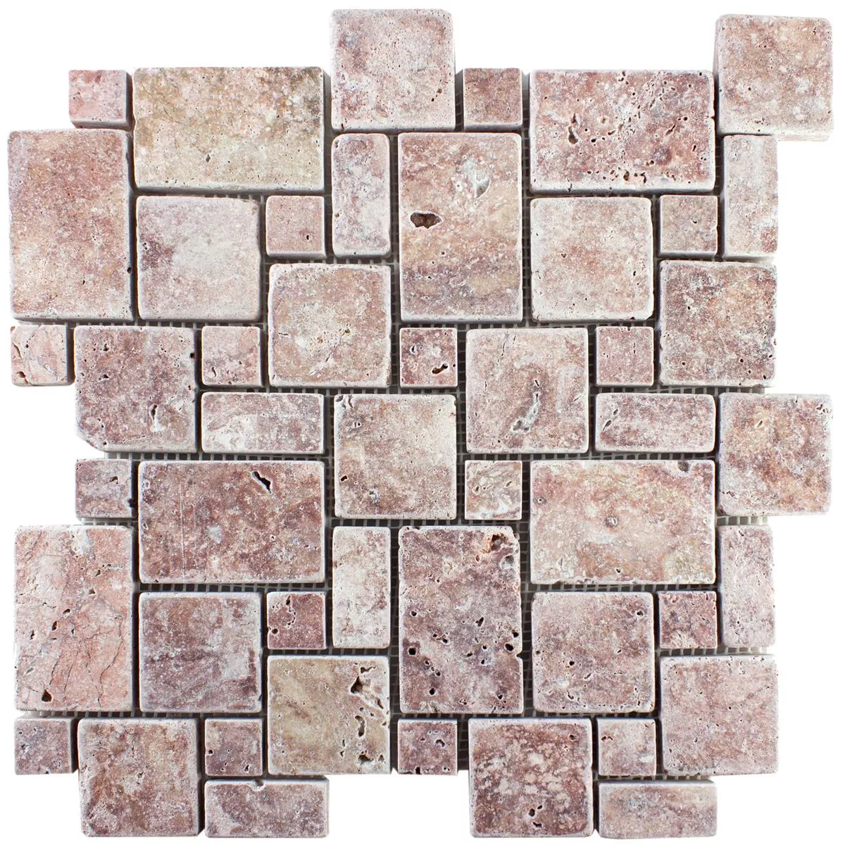 Prirodni Kamen Travertin Mozaik Pločice LaGrange Crvena