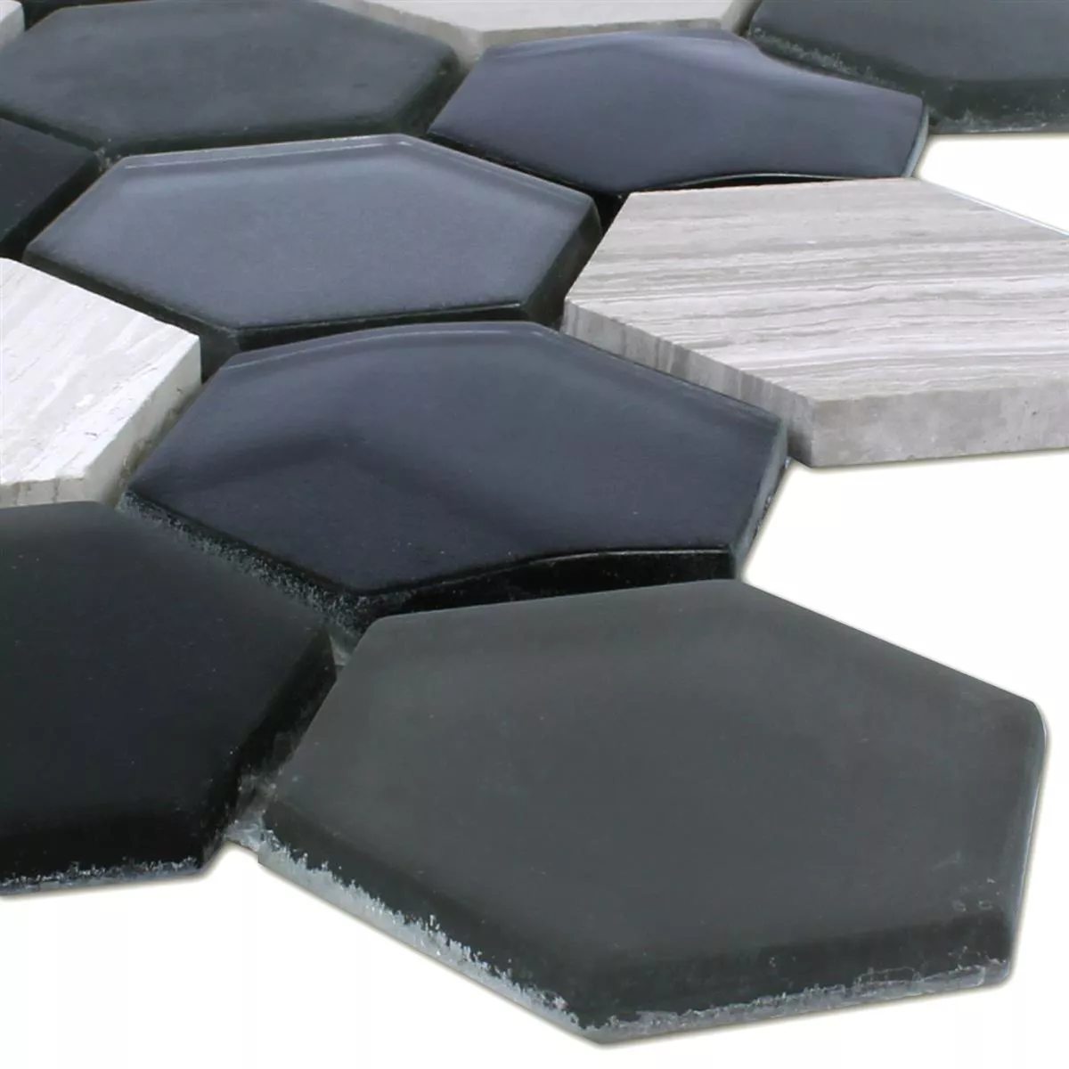 Plăci De Mozaic Hexagon Sticlă Piatră Naturală Negru Gri 3D