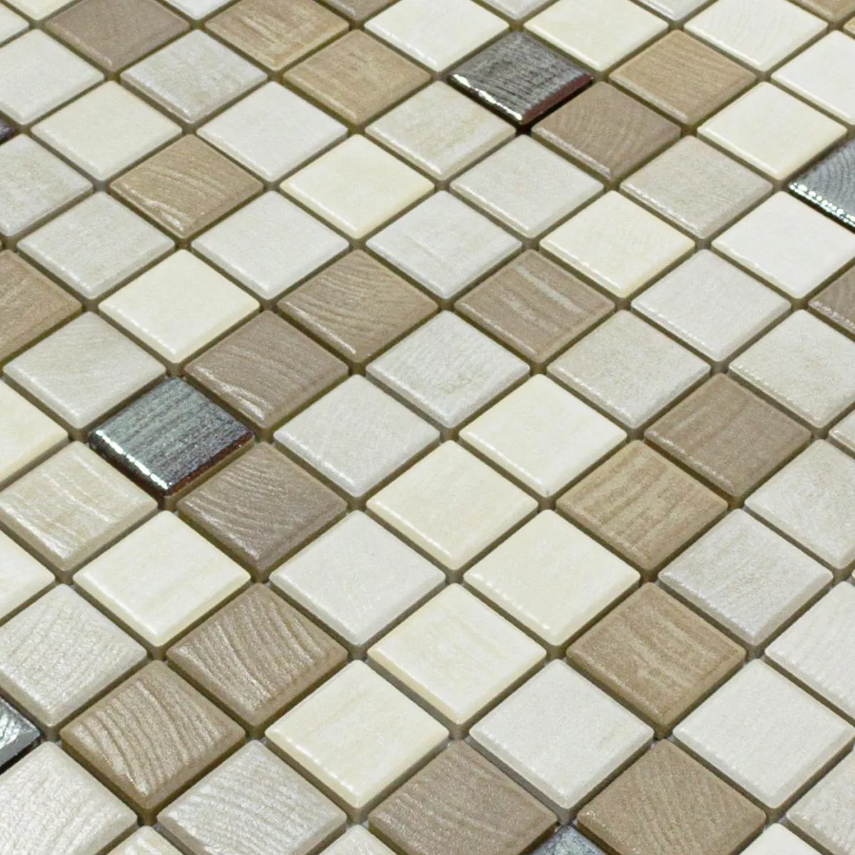 Mosaico Cerámico Azulejos Luminara Aspecto de Madera Marrón Plateado