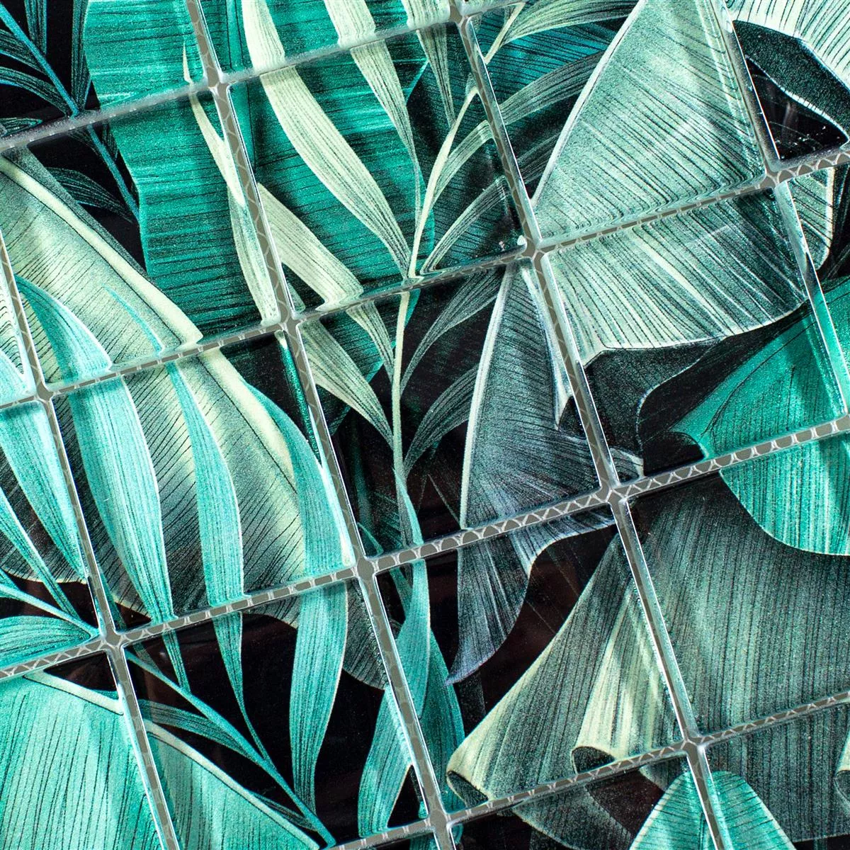 Mosaico De Vidro Azulejos Pittsburg Flor Óptica Verde Preto