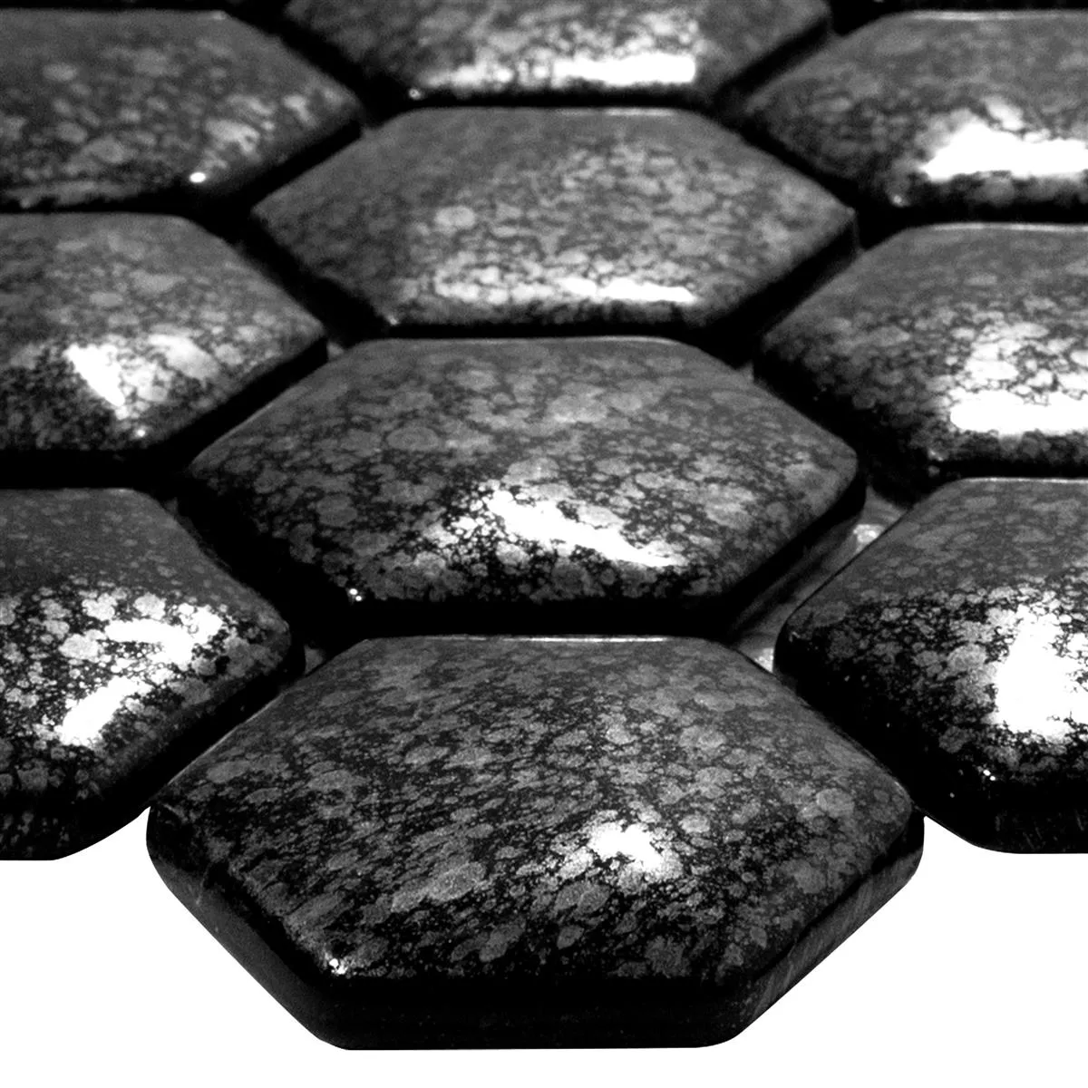Glass Mosaic Tiles Leopard Hexagon 3D Grey