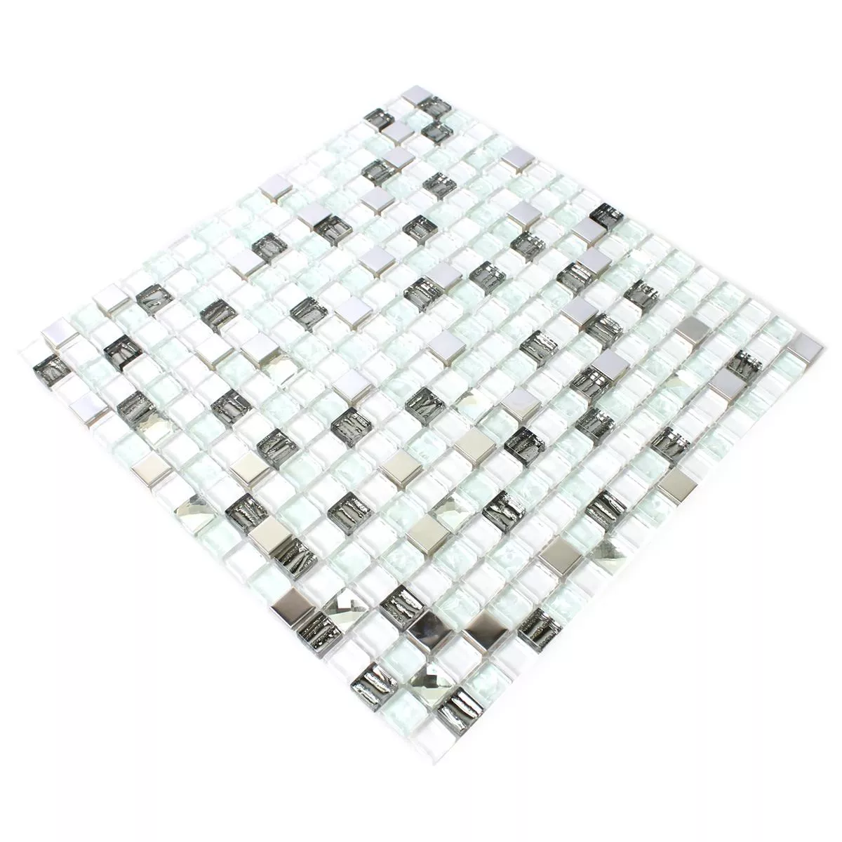 Mozaiková Dlaždice Sklo Nerezová Ocel Bílá 15x15x8mm