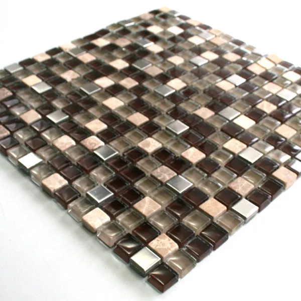 Padrão de Azulejo Mosaico Vidro Mármore Aço Inoxidável Marrom Mix