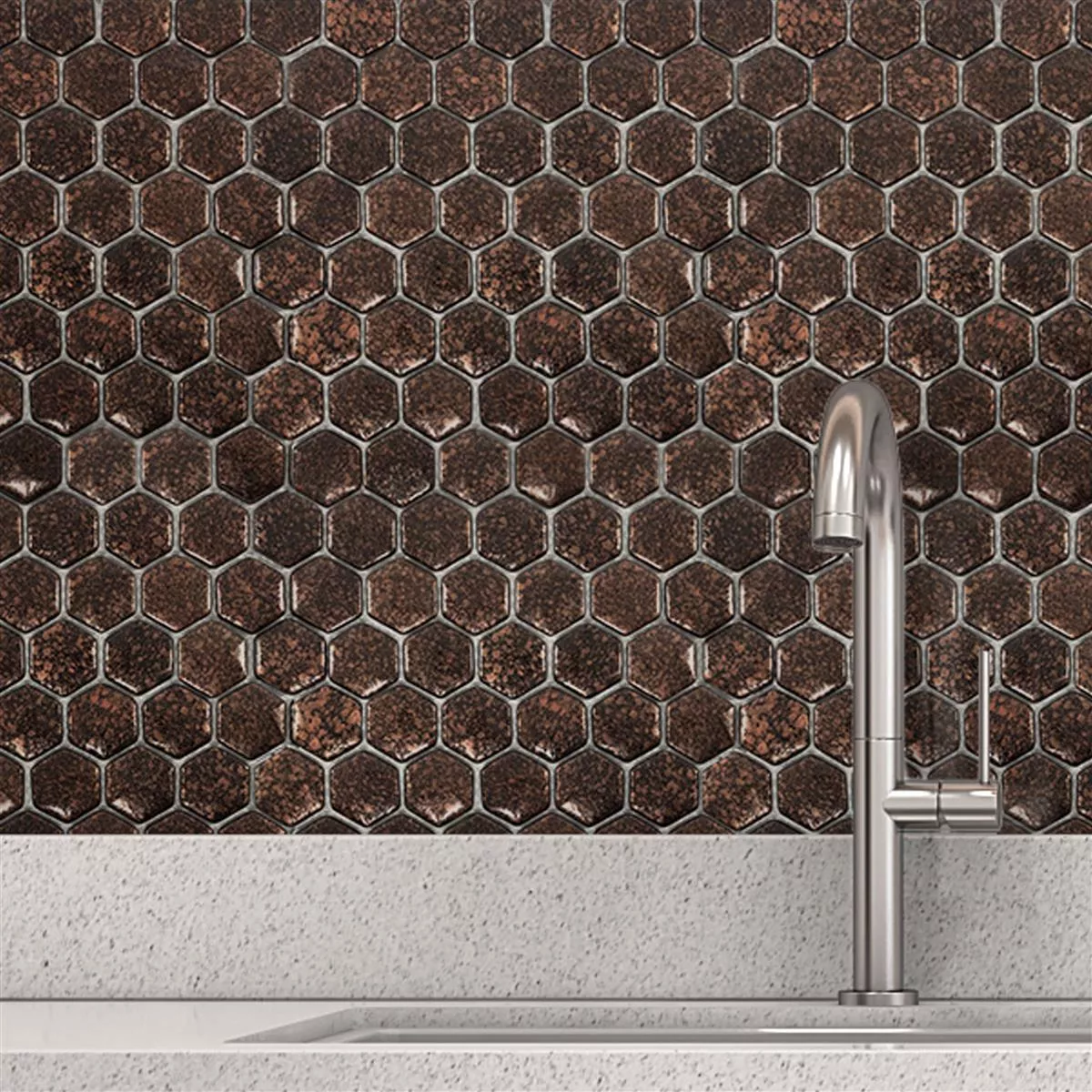 Vzorek Skleněná Mozaika Dlaždice Leopard Šestiúhelník 3D Bronzová