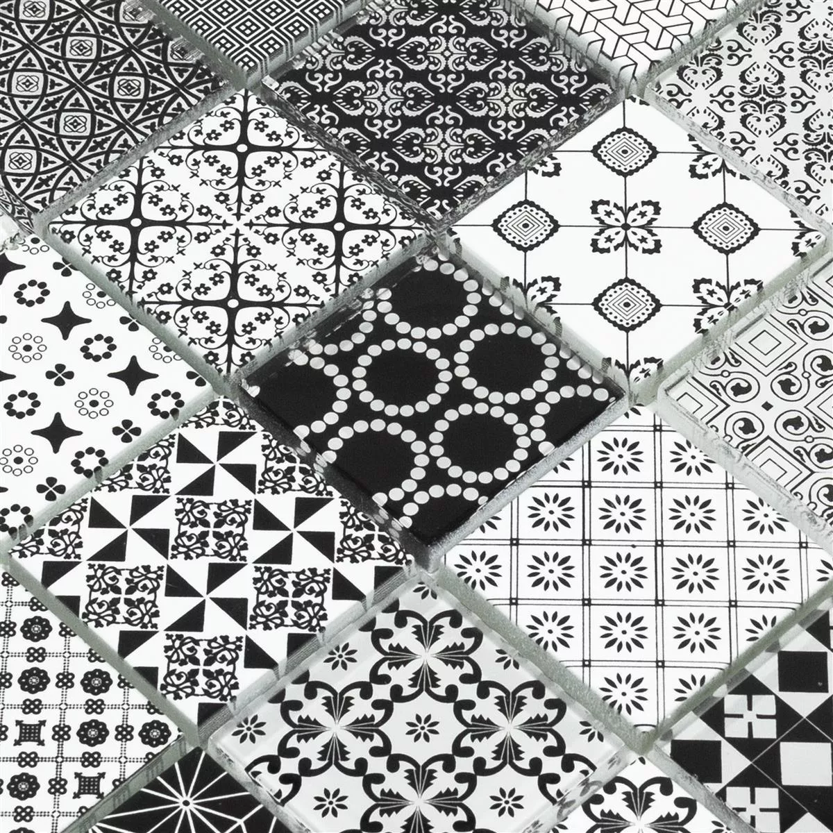 Uzorak Stakleni Mozaik Pločice Ornamento Crna Bijela