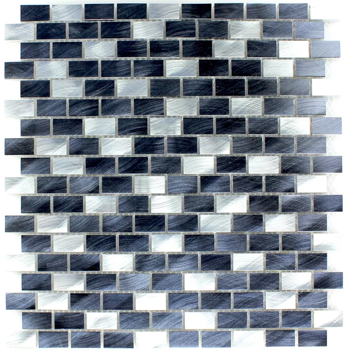 Aluminium Mosaik Fliser Sølv Sort 15x30x4mm
