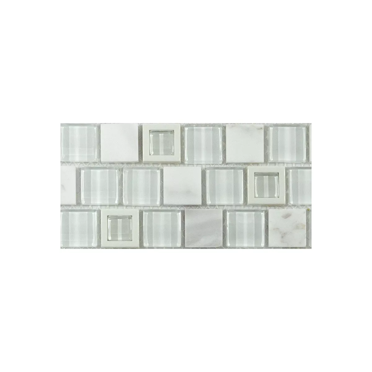 Muster von Glas Kunststoff Naturstein Mosaik Lunaquell Weiß