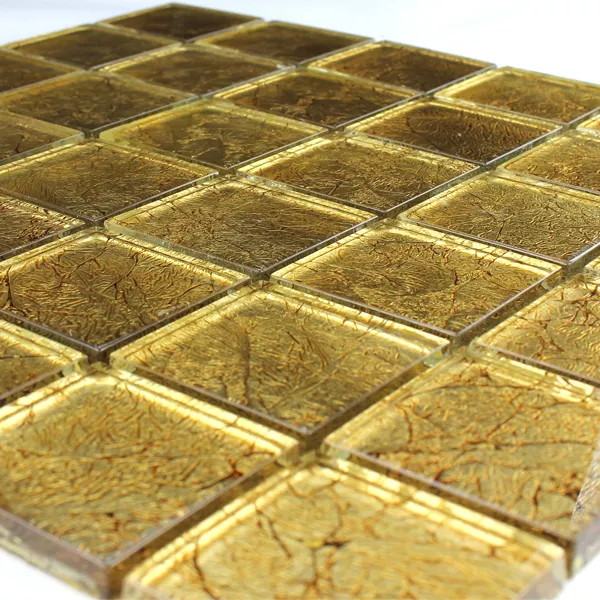 Γυάλινο Μωσαϊκό Πλακάκια 48x48x8mm Χρυσός Mέταλλο