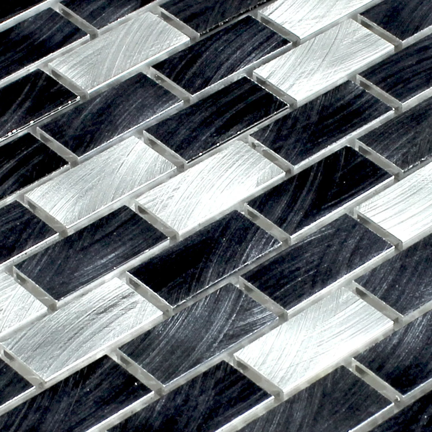 Aluminium Mosaik Fliser Sølv Sort 15x30x4mm