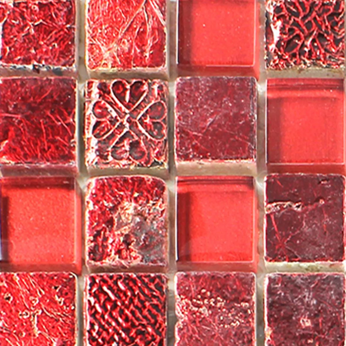 Muestra Azulejos De Mosaico Cristal Caliza Mármol Lava Rojo Duo