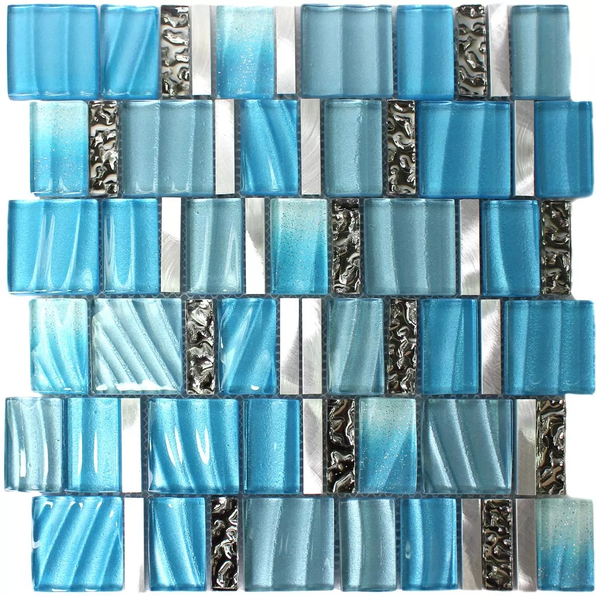 Mosaic Tiles Glass Aluminium Blue Silver Mix