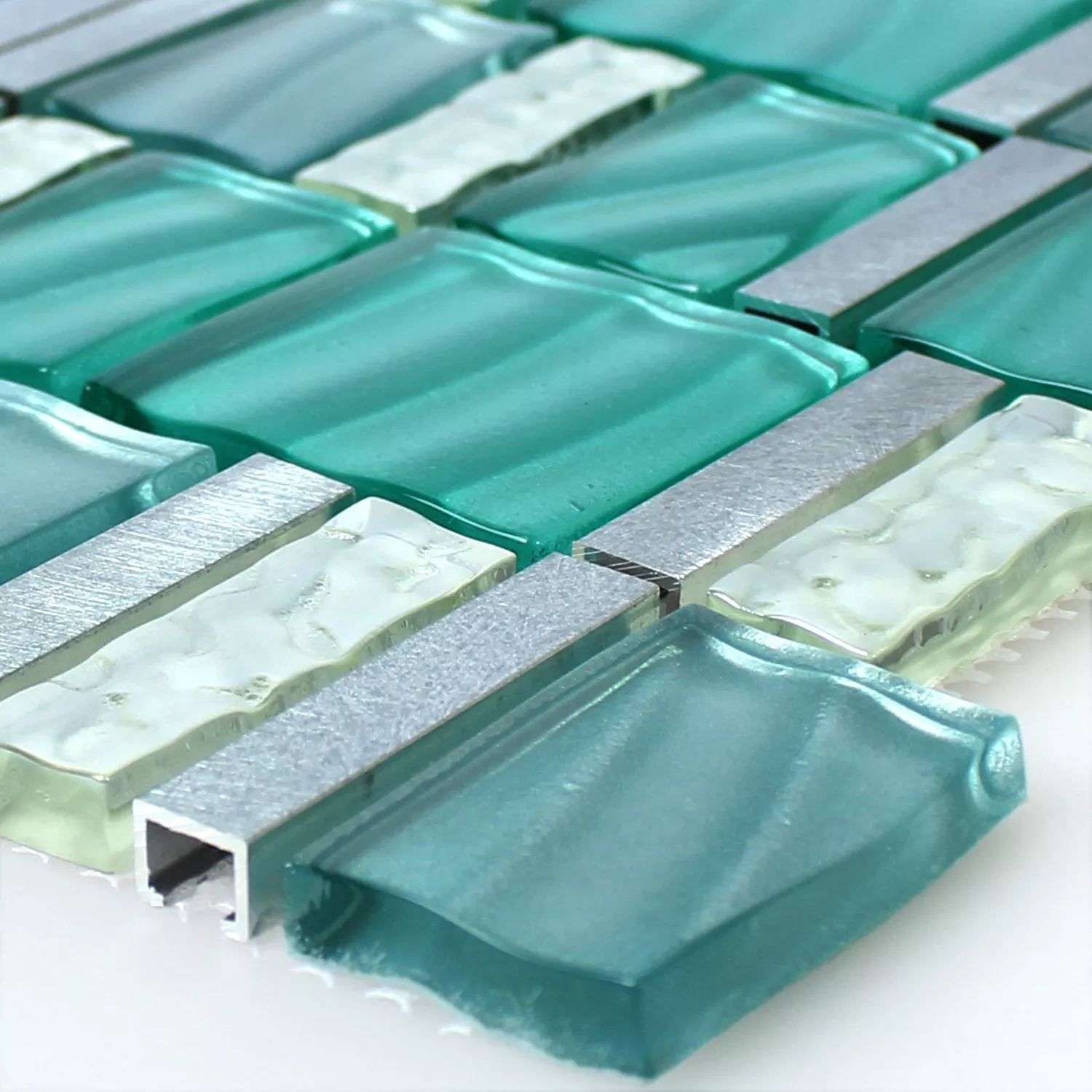 Mozaïektegel Glas Aluminium Groen Zilver Mix