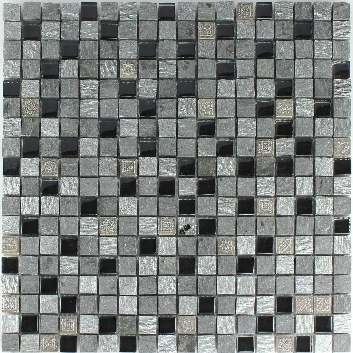 Plăci De Mozaic Sticlă Piatră Naturală Argint Negru