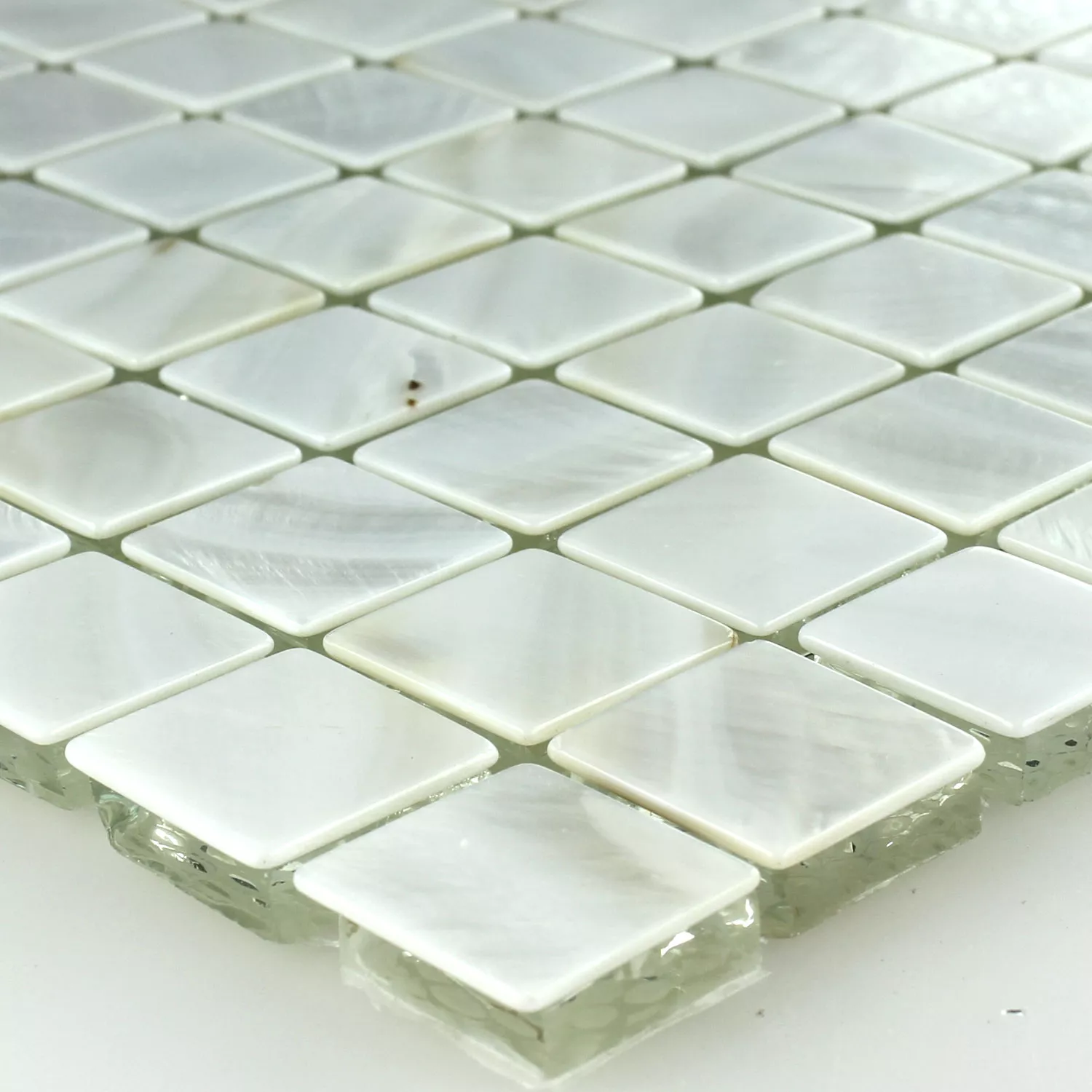 Azulejo Mosaico Vidro Efeito Madrepérola Marfim Branco 23x23x8mm