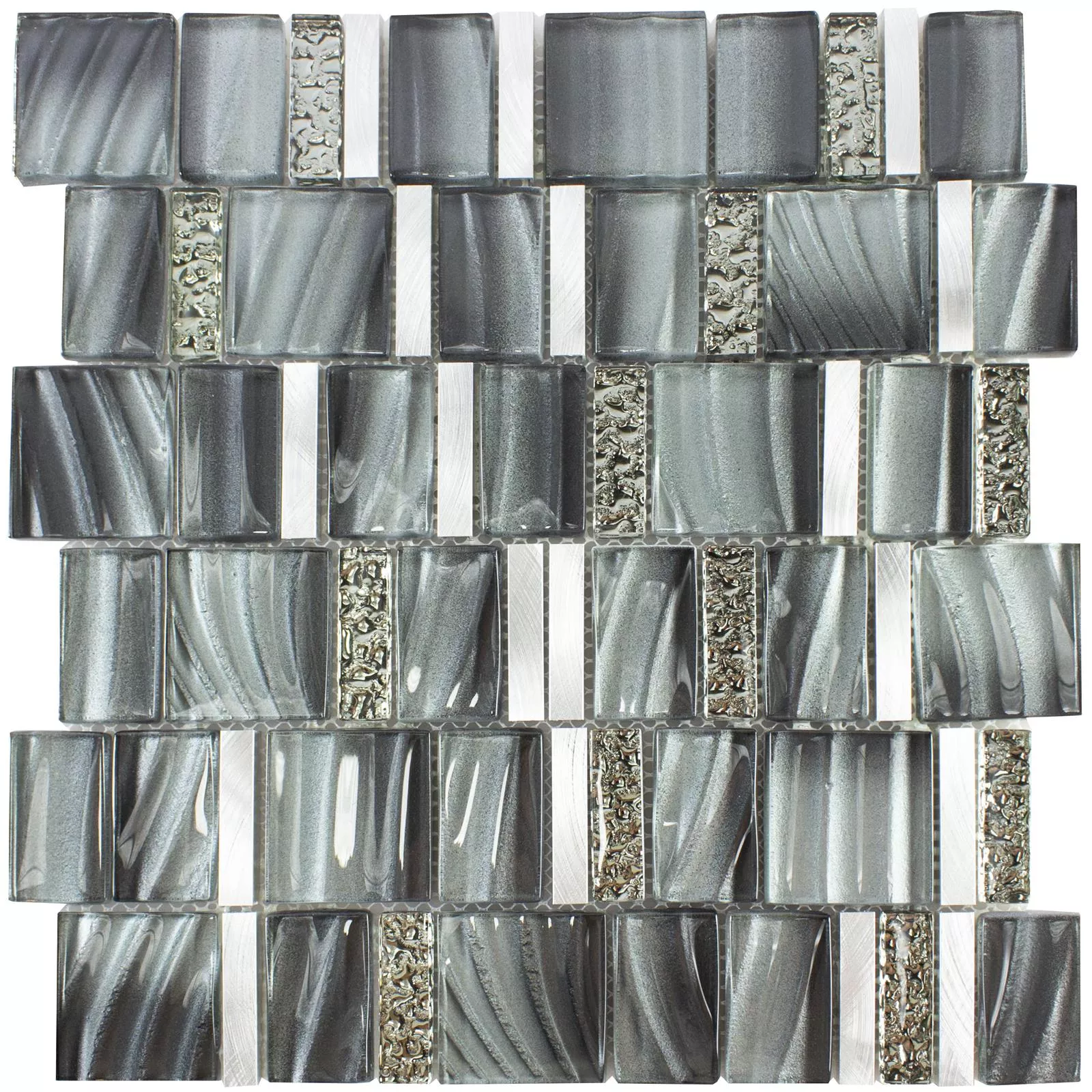 Sample Glass Metal Mosaic Tiles Union Grey Silver
