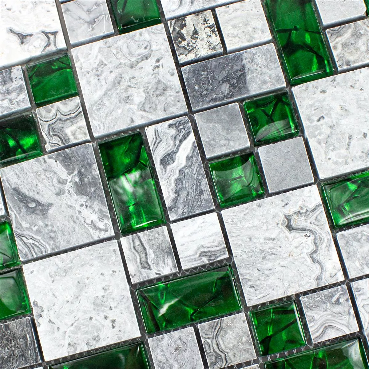 Prov Glas Natursten Mosaik Plattor Sinop Grå Grön 2 Mix