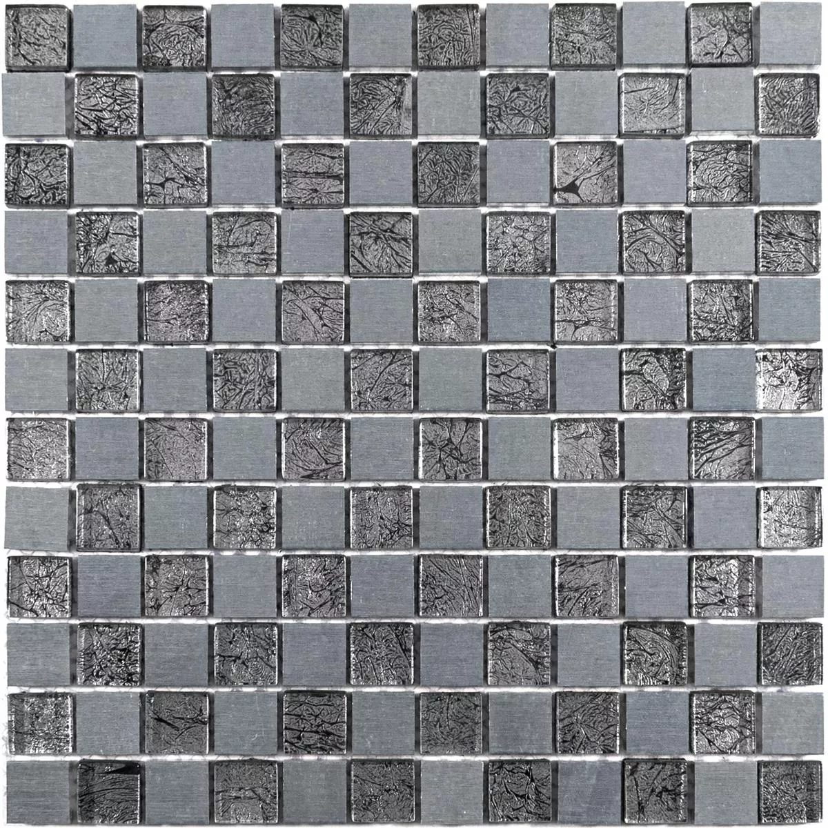 Glass Aluminium Mosaic Tiles Eldorien Silver-Grey