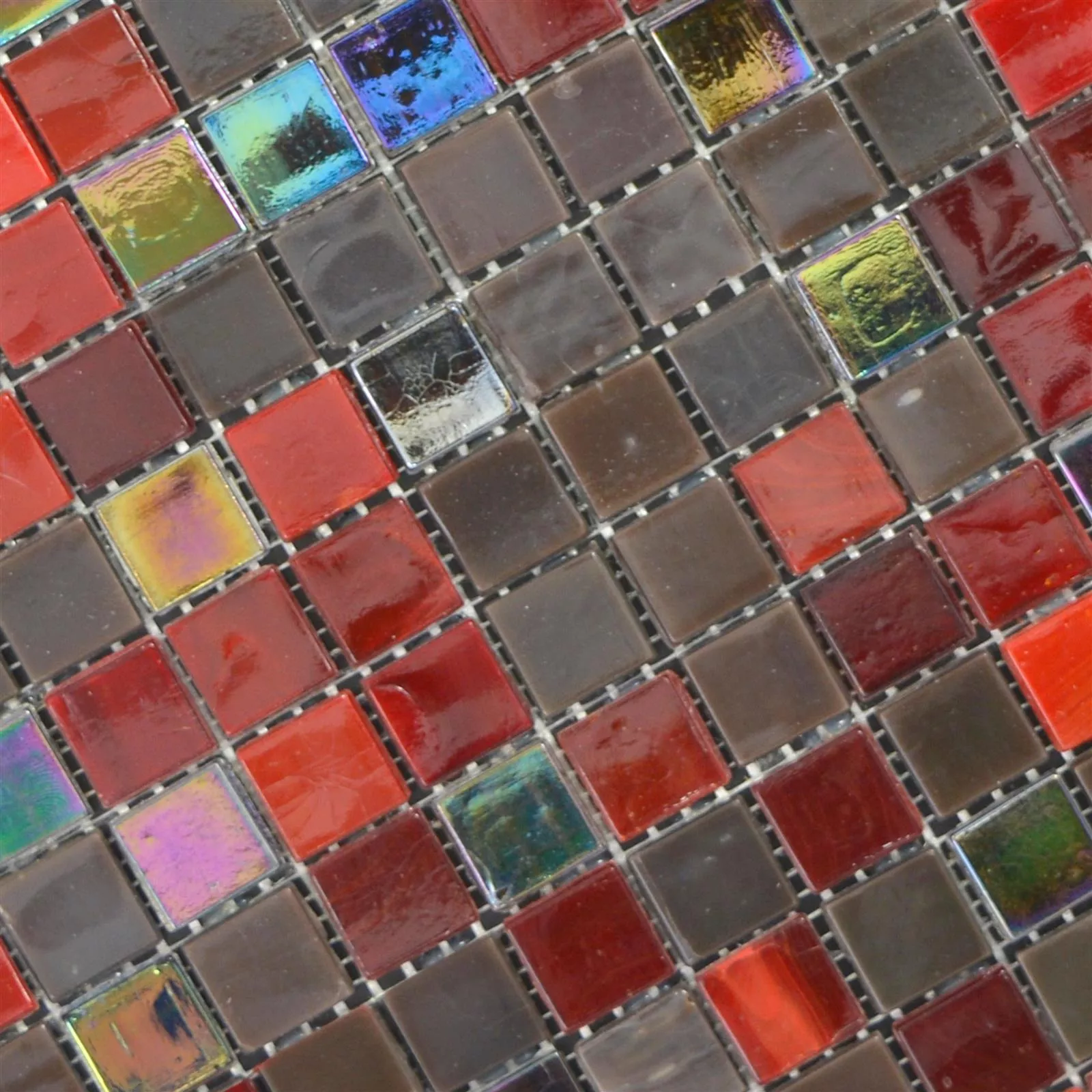 Padrão de Vidro Azulejo Mosaico Rexford Efeito Madrepérola Marrom Vermelho