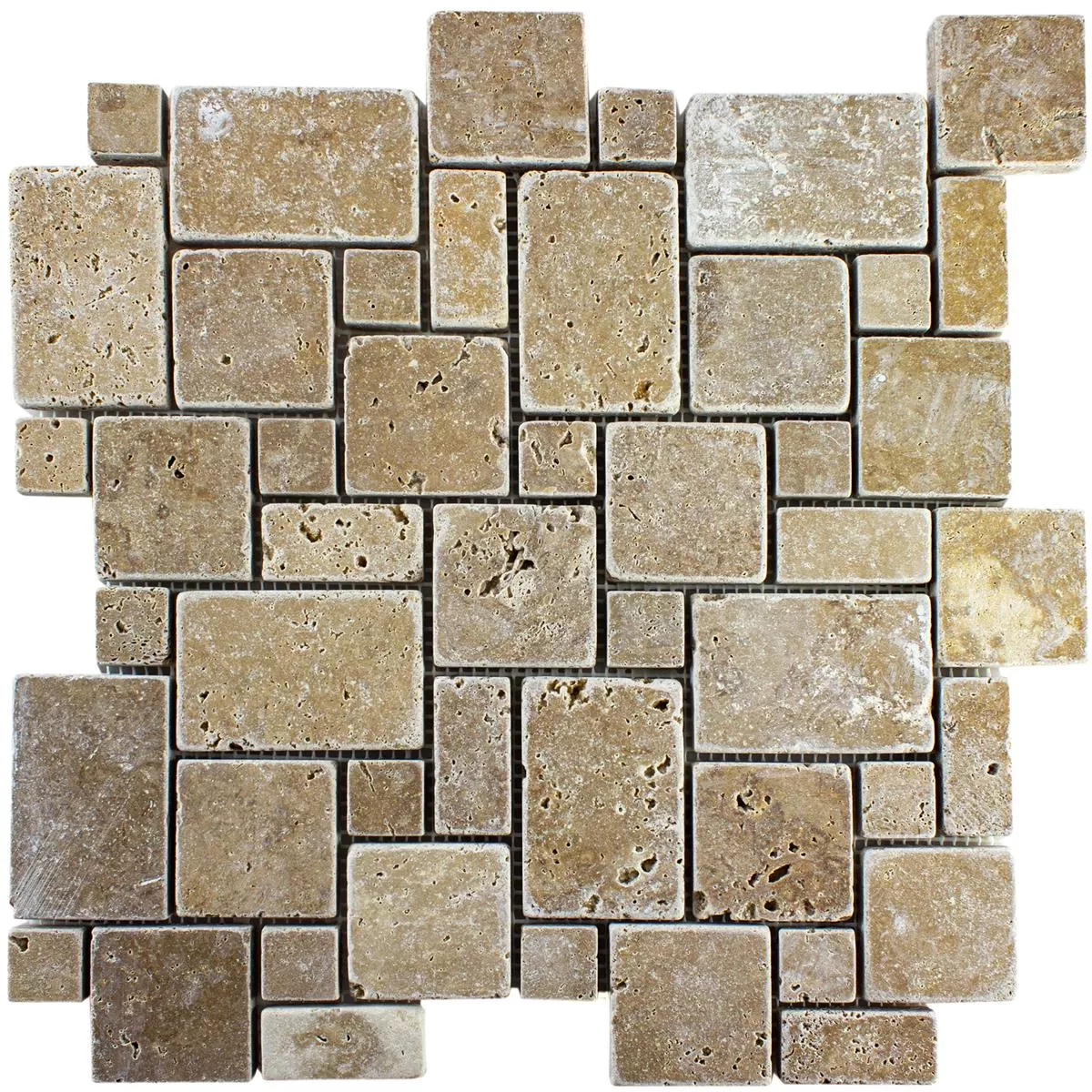 Prirodni Kamen Travertin Mozaik Pločice LaGrange Smeđa