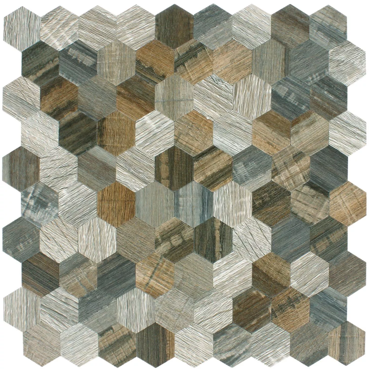 Mosaic Tiles Wood Optic Metal Hexagon Self Adhesive Morelia
